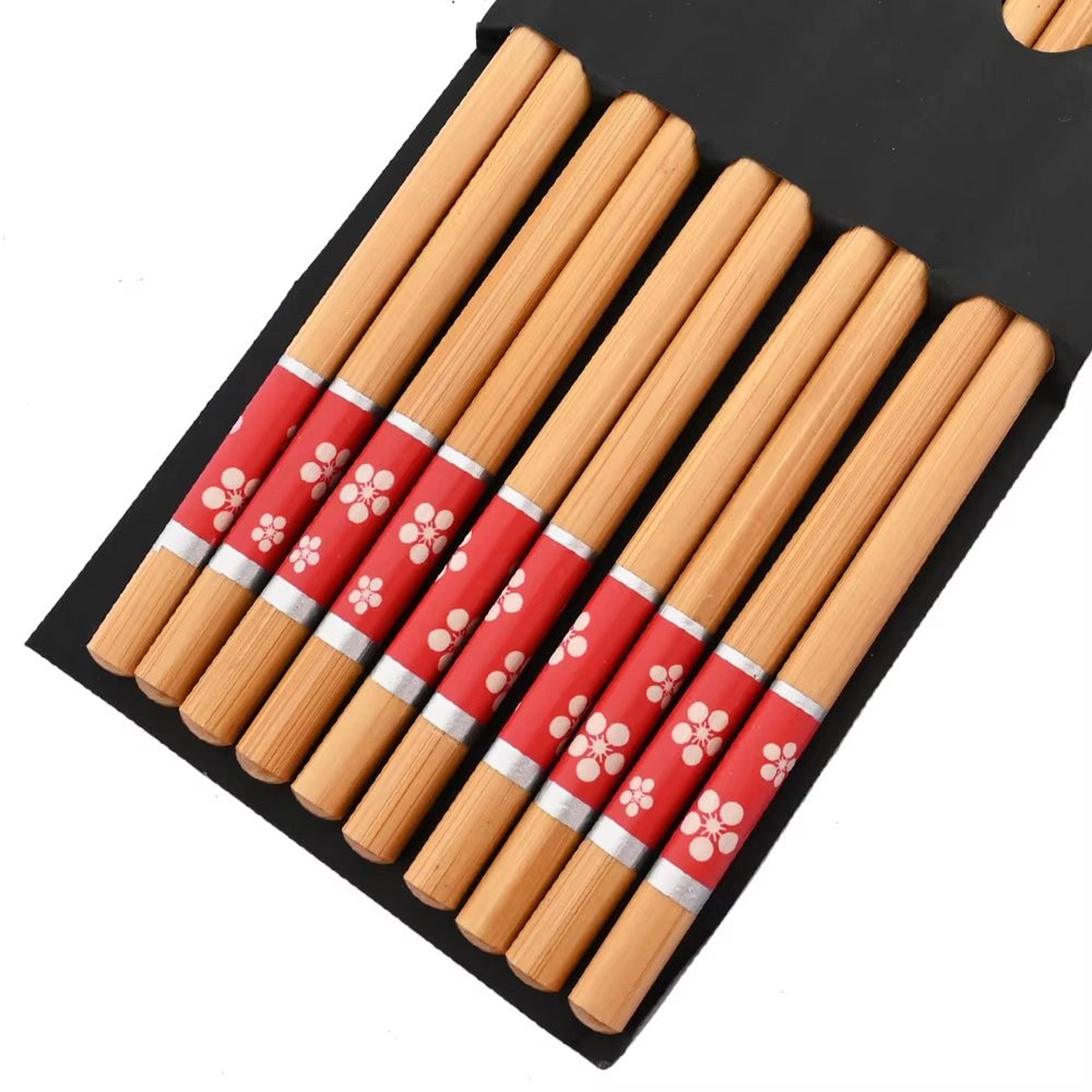 5 Pairs Reusable Bamboo Chopsticks Japanese Style Natural Wooden Sushi Chopsticks Set With Cat  Flo 14