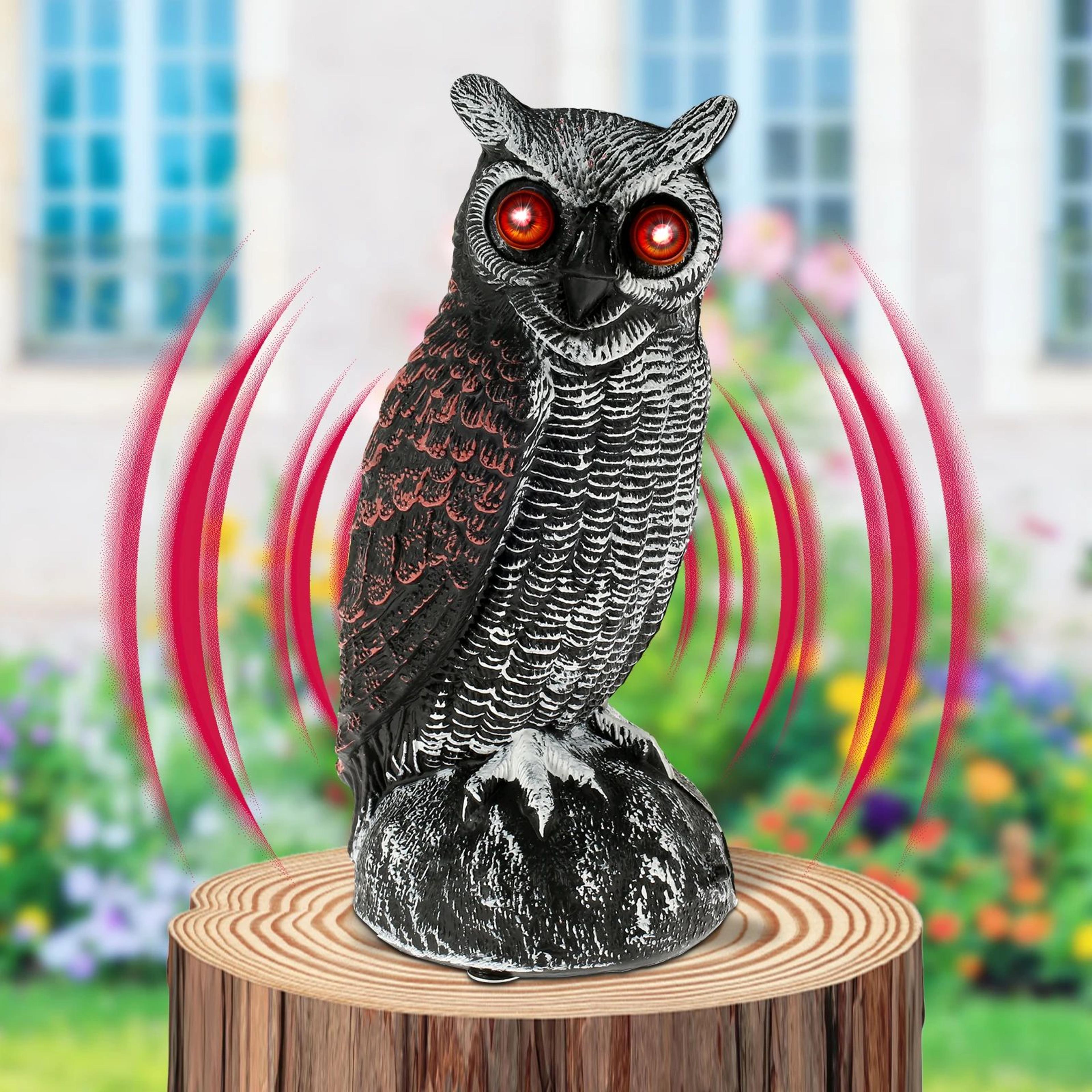 solar owl bird deterrent with sound and light waterproof garden scarecrow