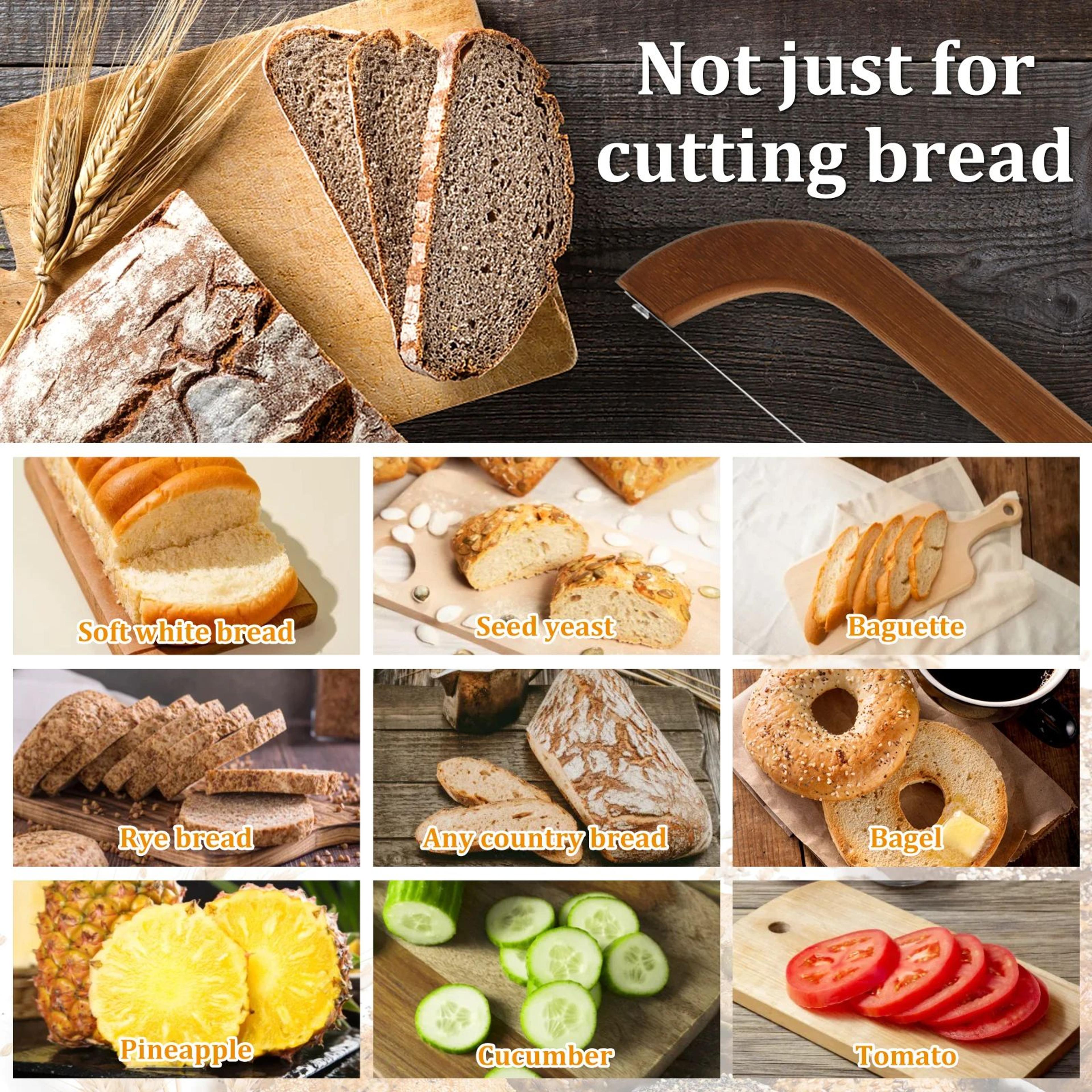 Serrated Bread Bow Cutter Stainless Steel Sourdough Bread Slicer With Bamboo Handle 2