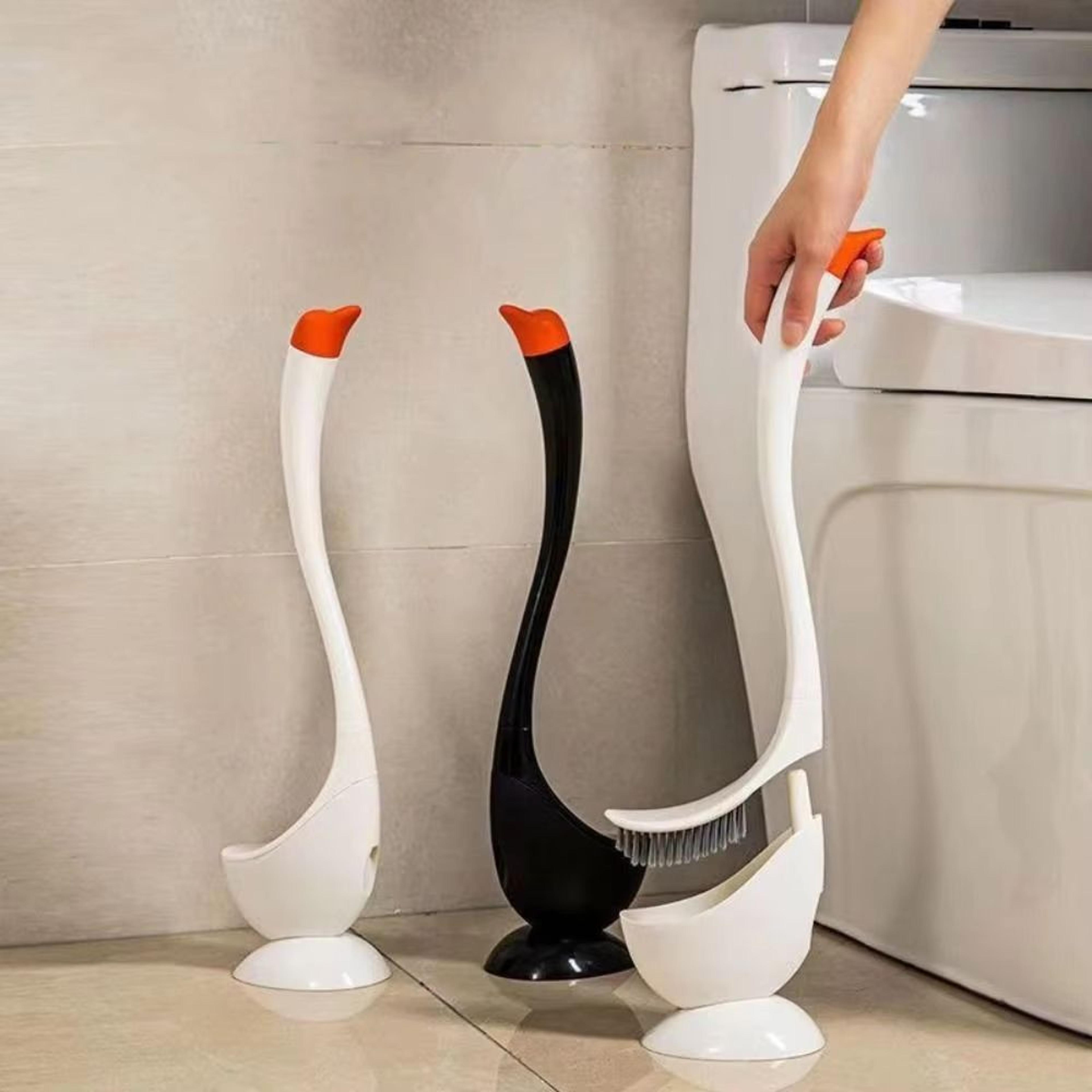 swan shape long handle toilet brush with holder and dense bristles
