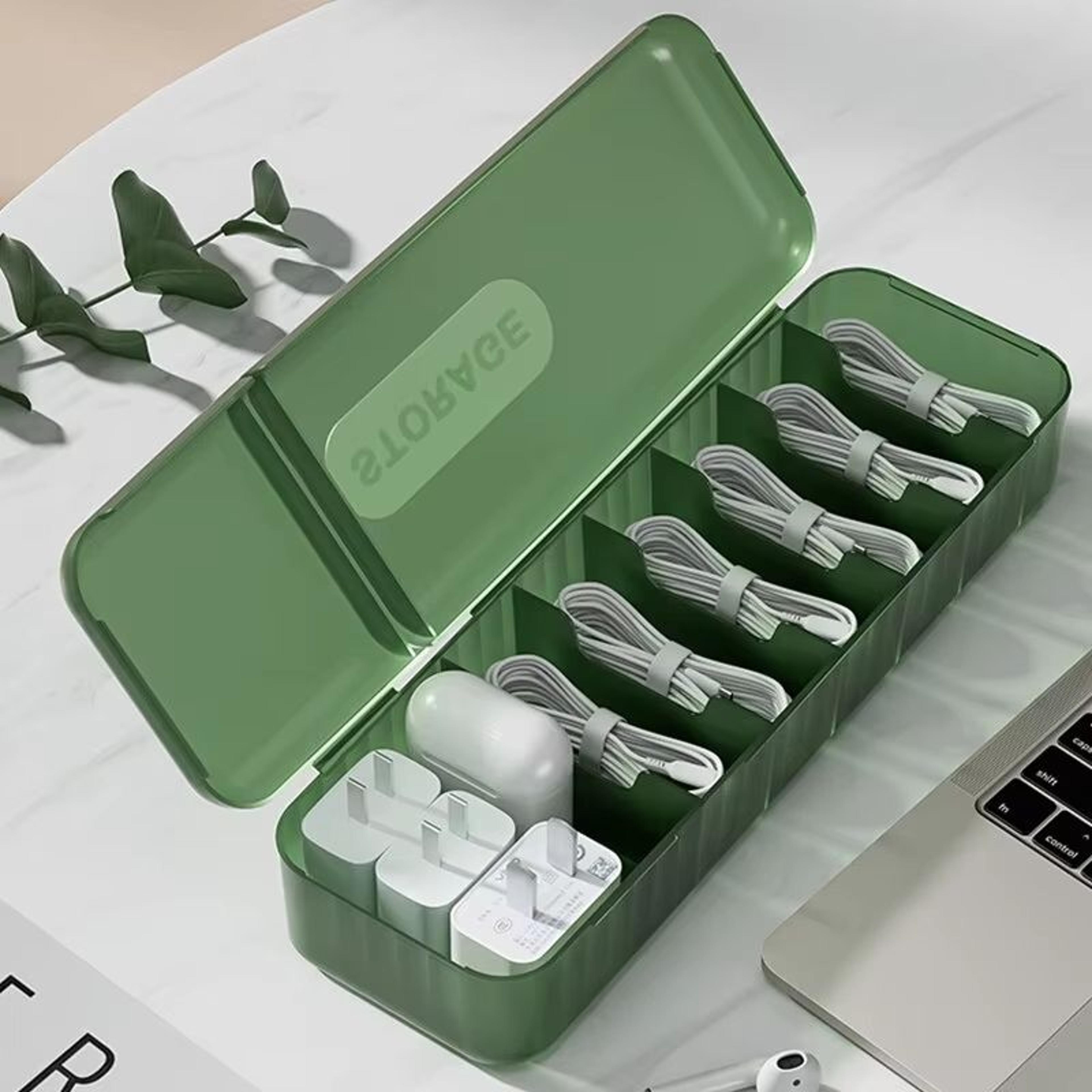 7 compartment cable organizer storage box – portable charger & data cord case for home and travel