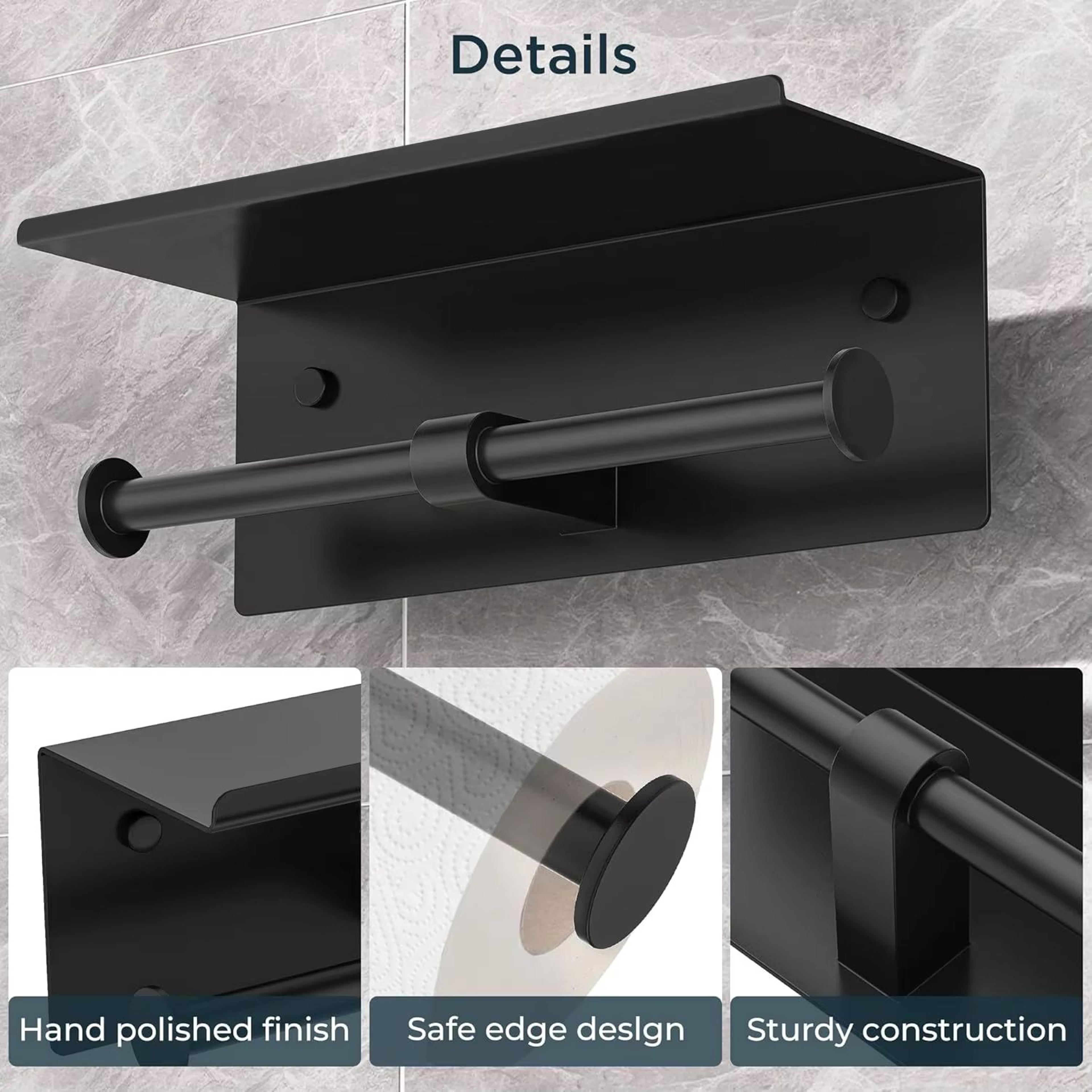 Stainless Steel Double Toilet Paper Holder With Shelf And WallMount Storage 2