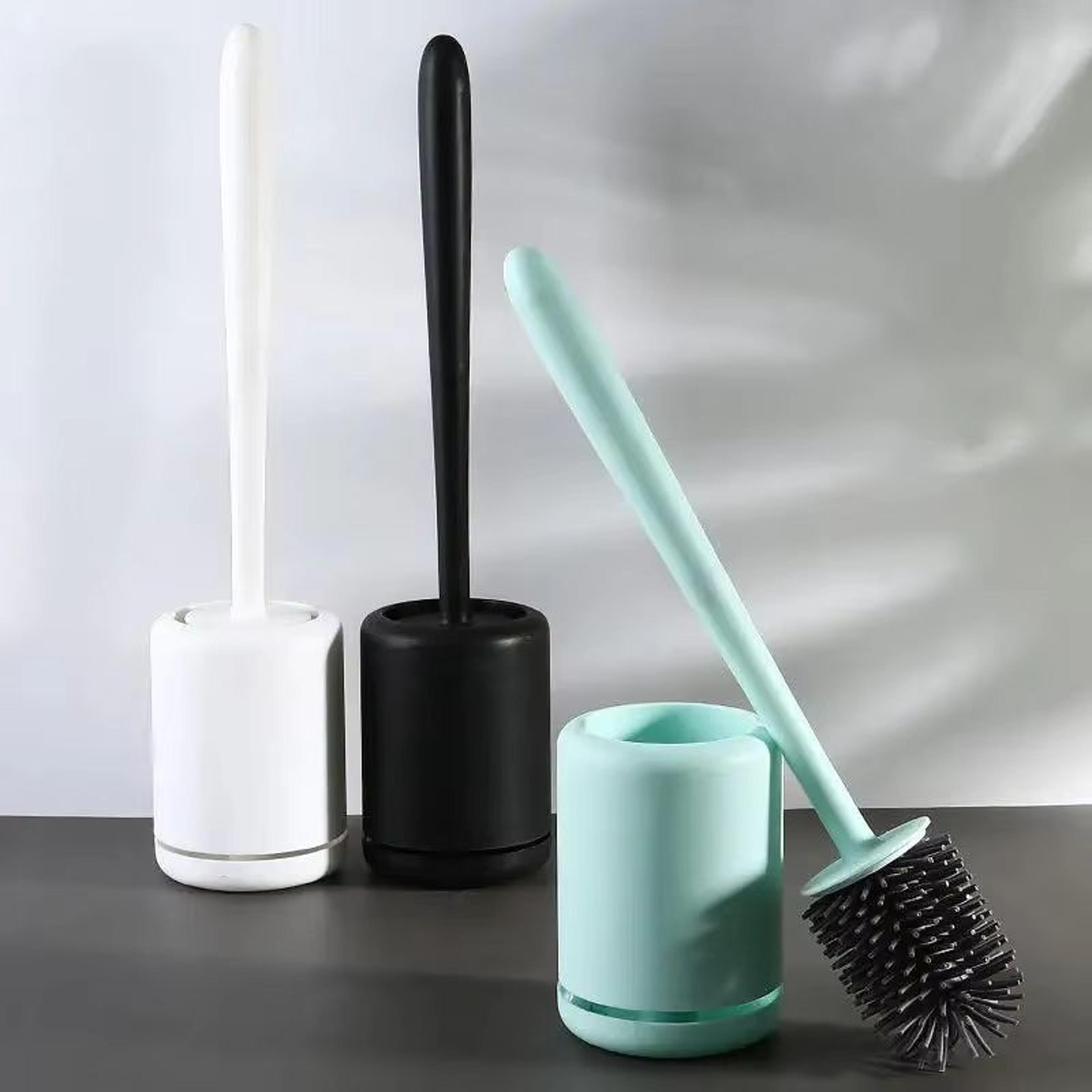 punch free wall mounted toilet brush set with long handle and quick dry base