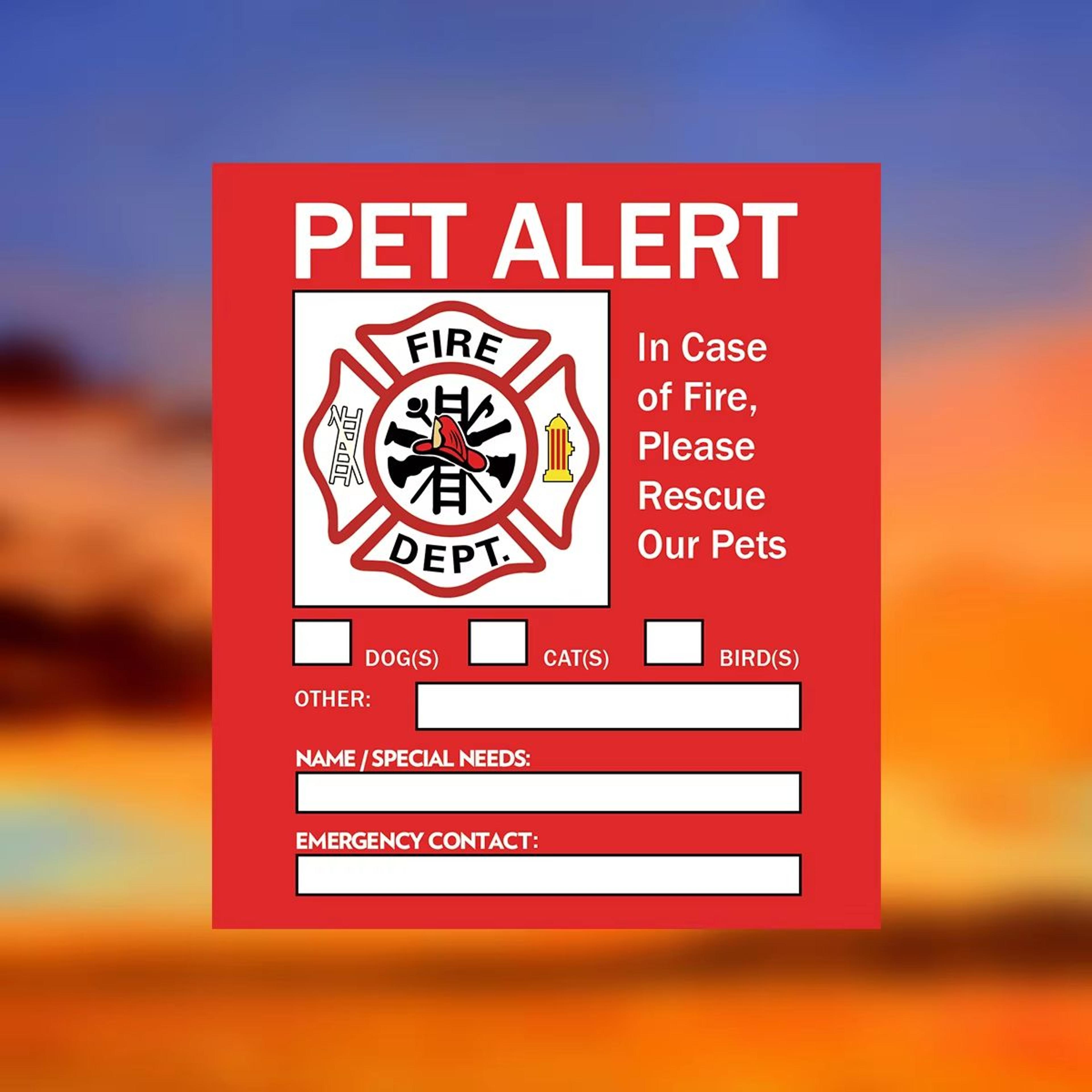 Pet Alert Emergency Window Stickers 4 Pack Save My Pets Rescue Decals 12