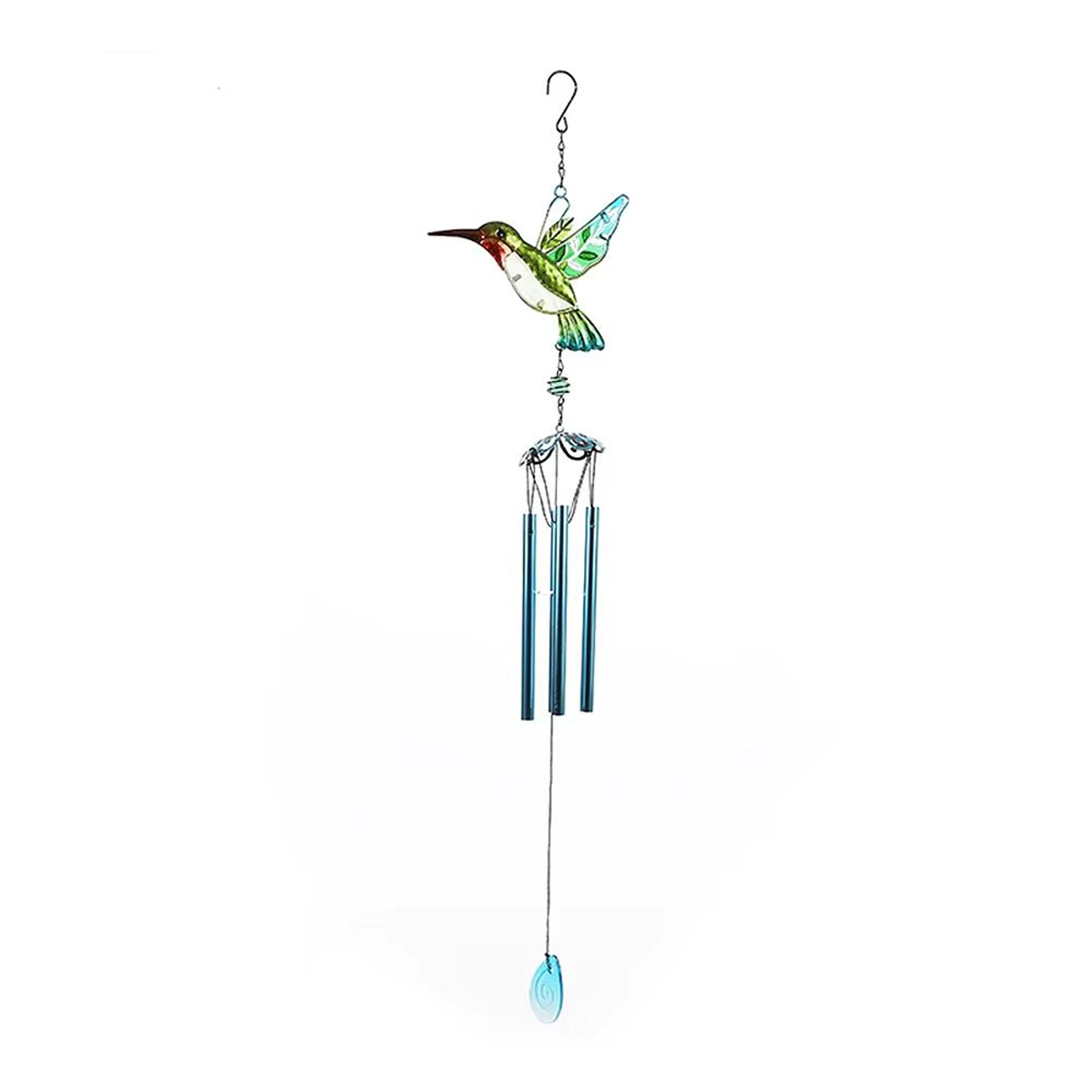 Hummingbird Dragonfly Wind Chime With Painted Glass Metal Art For Garden Decor 4