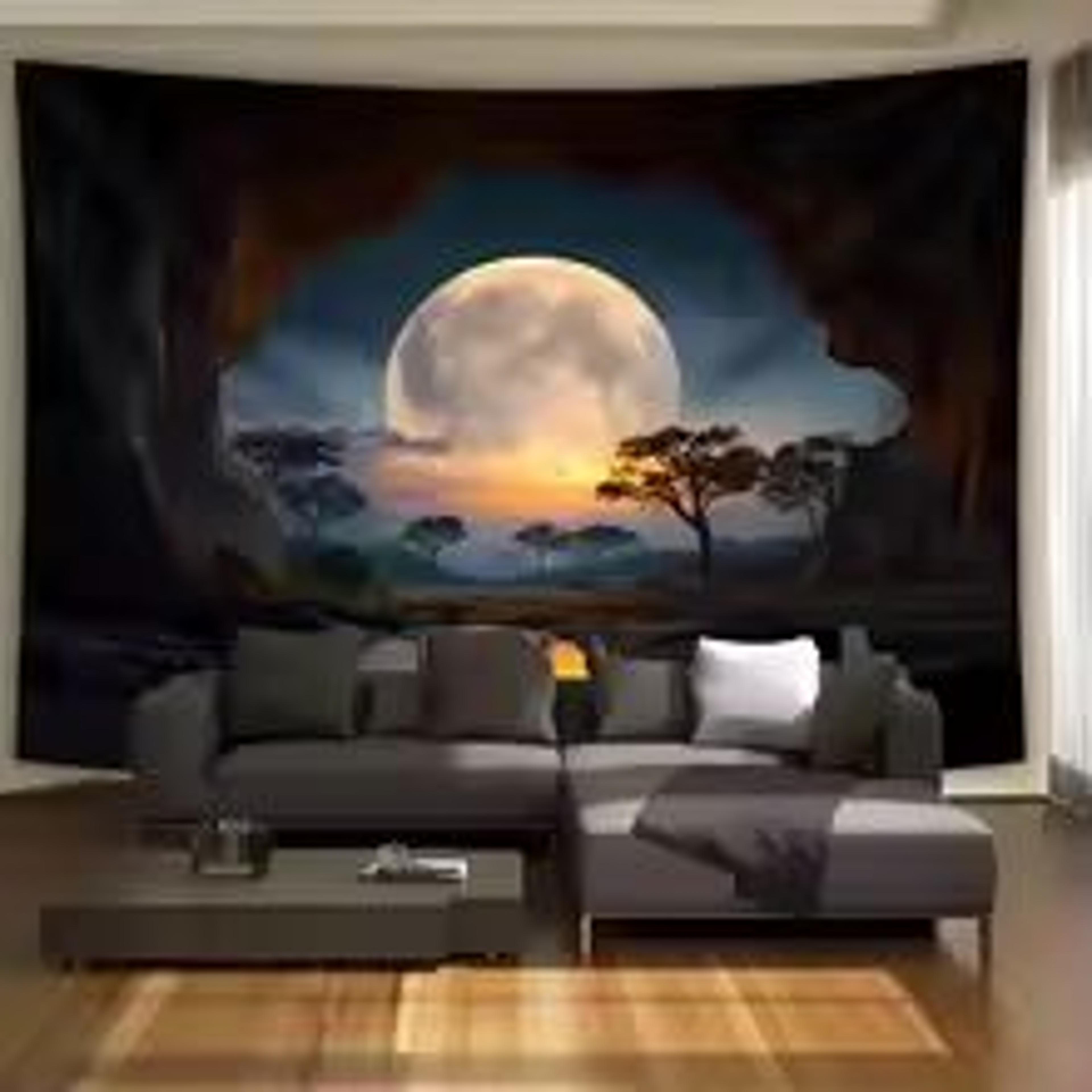 tranquil forest moon tapestry wall hanging aesthetic nature decor for bedroom and living room