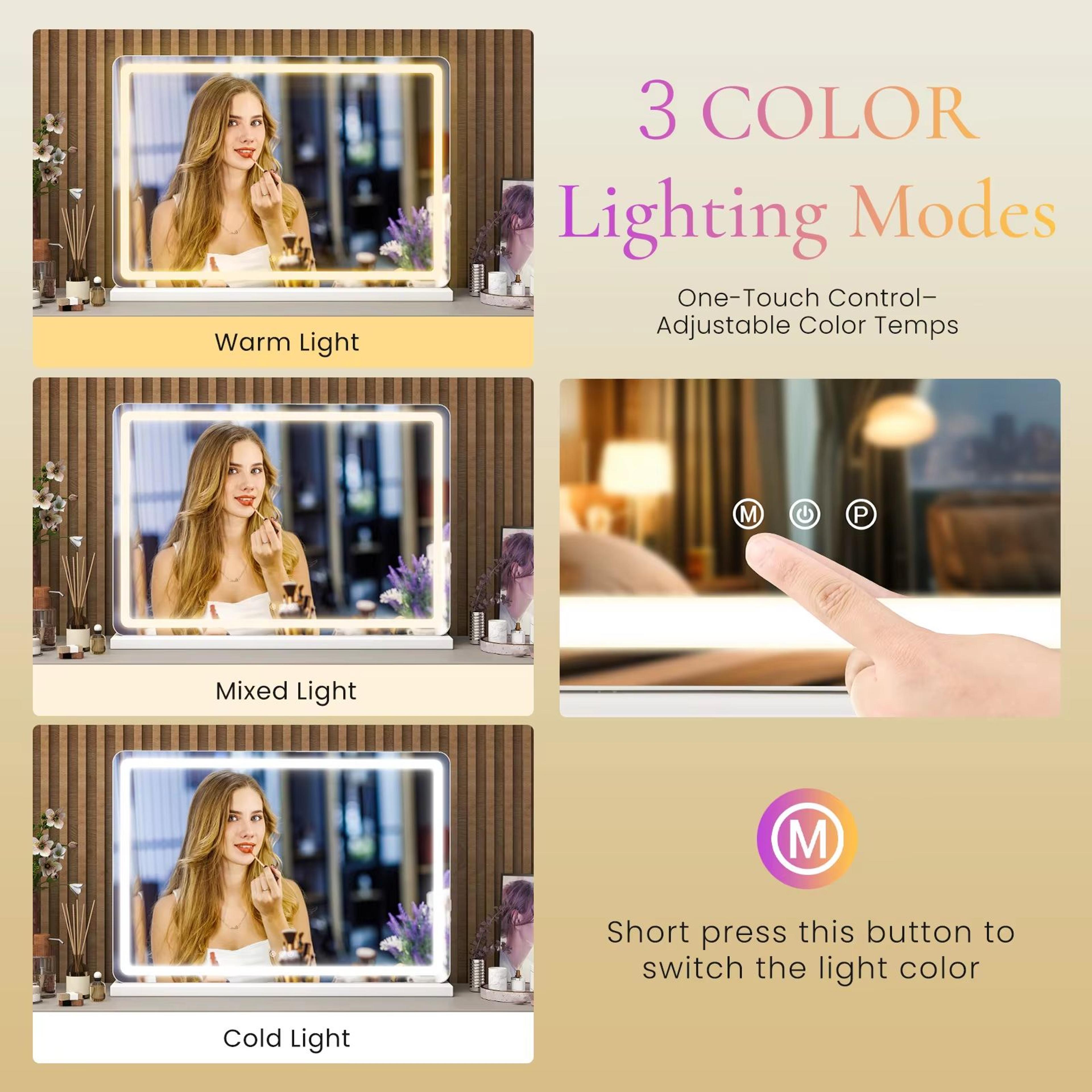 LED Vanity Mirror With Lights Aluminum Frame 3 Color Dimmable Makeup Mirror 4
