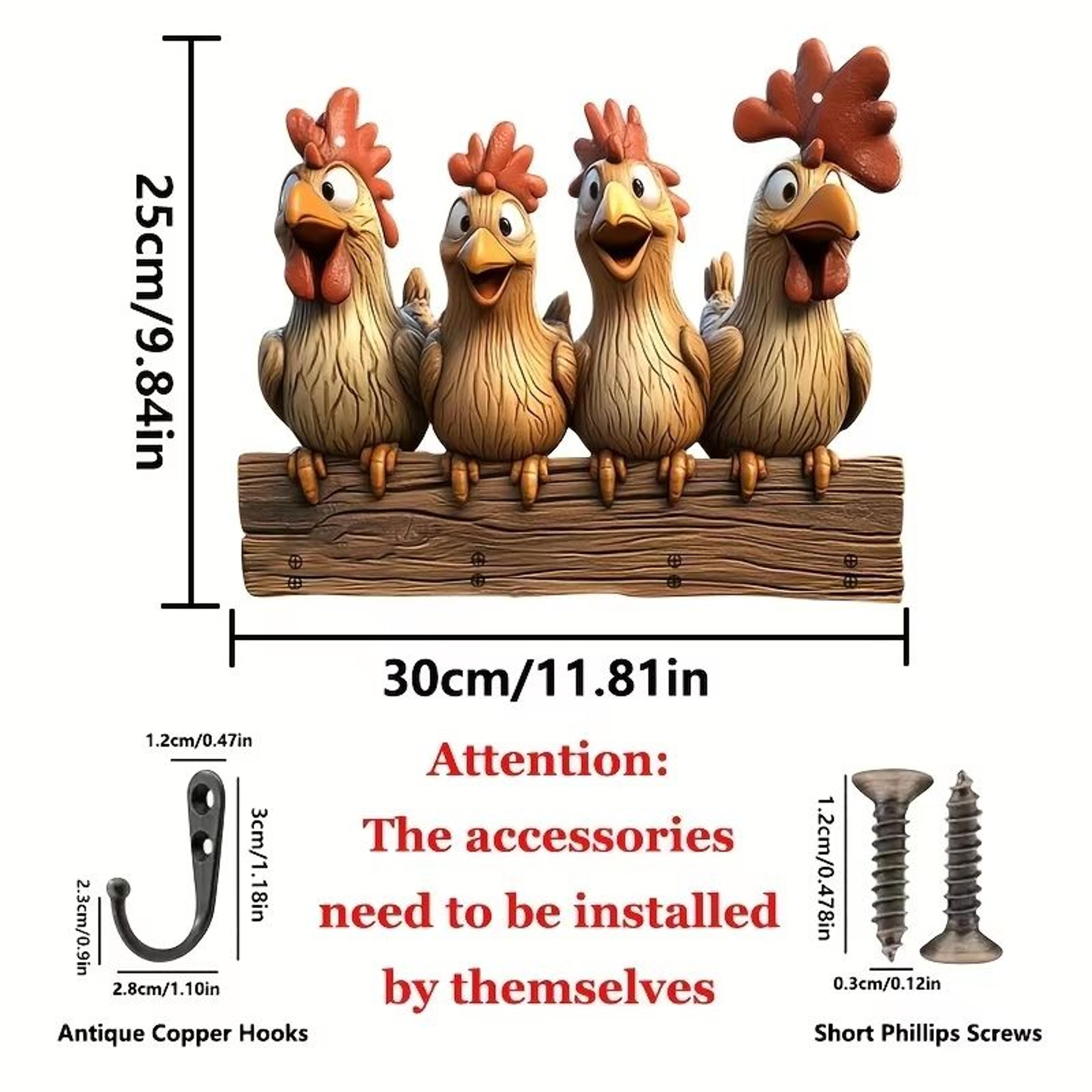 Rustic Hen Wooden Key Holder Wall Mounted Farmhouse Key Rack Decor 4
