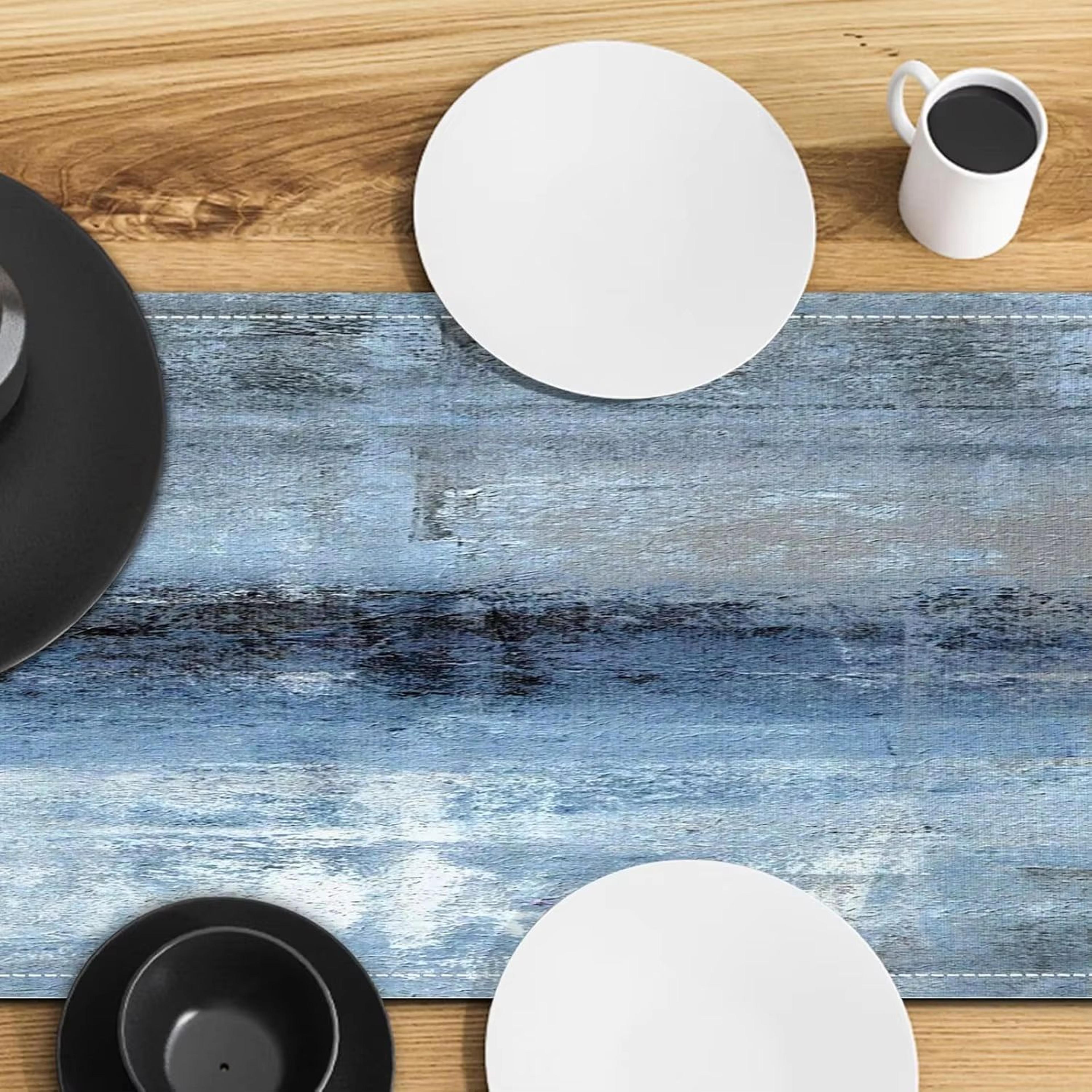 Tie Dye Linen Table Runner Modern Farmhouse Rustic Dining Table Decor 4
