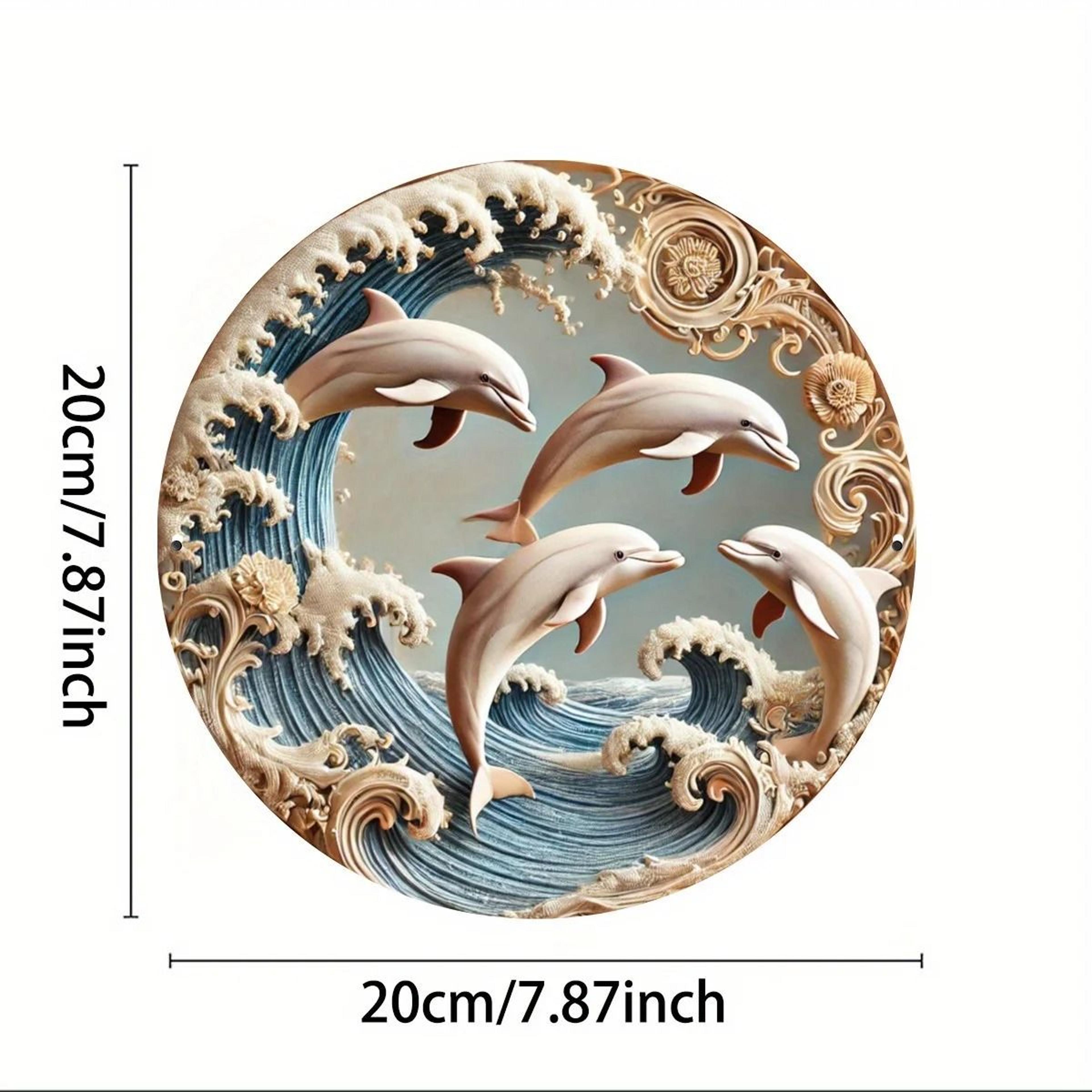 2D Wooden Dolphin Wall Plaque 8in  Coastal Underwater Theme Decorative Art 5