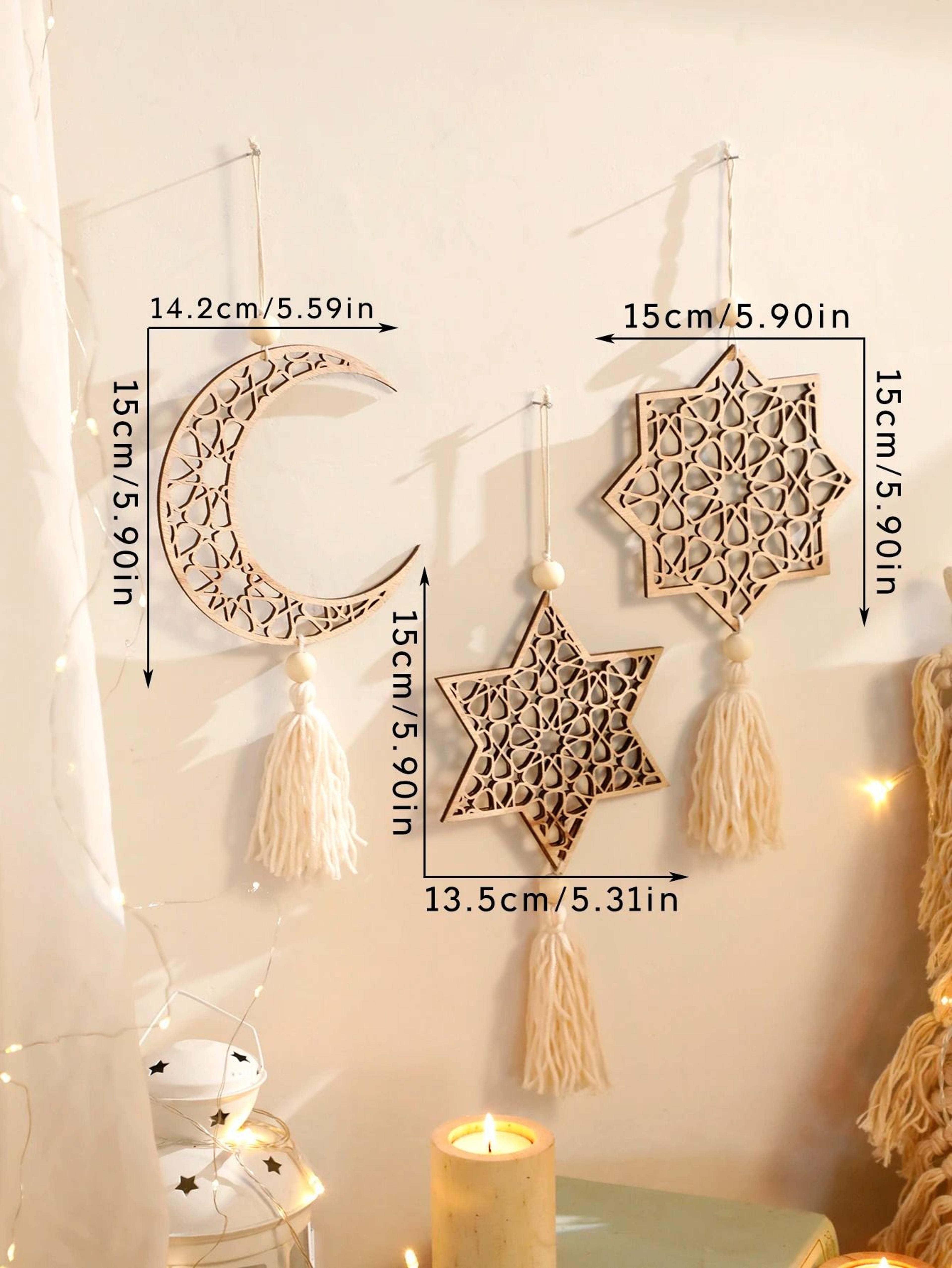 Wooden Ramadan Moon Hanging Ornament Set  Ramadan Hanging Ornaments Eid Mubarak Tassel Decor 8