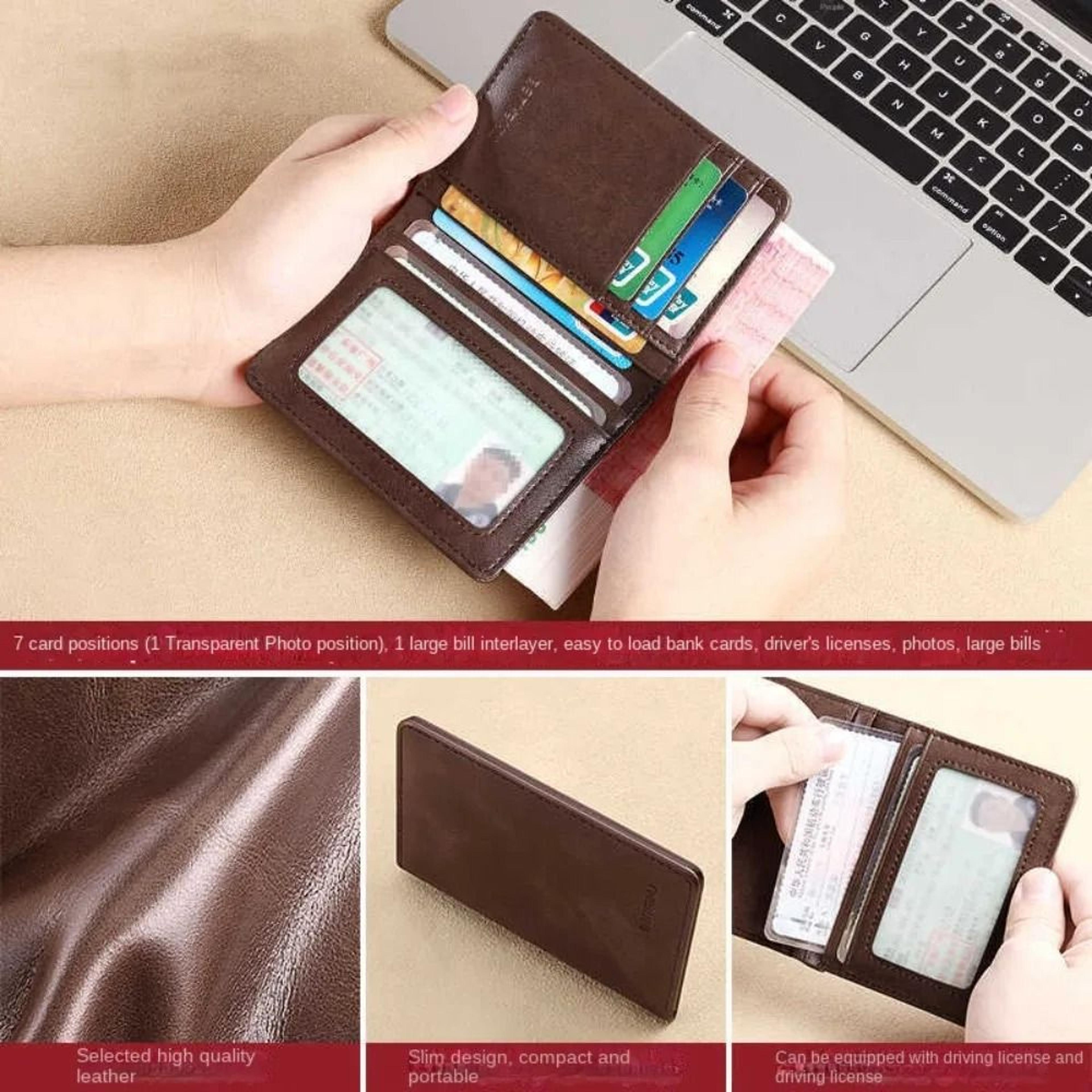 Vintage Leather RFID Mini Wallet With Money Clip Slim Card Holder For Men 2