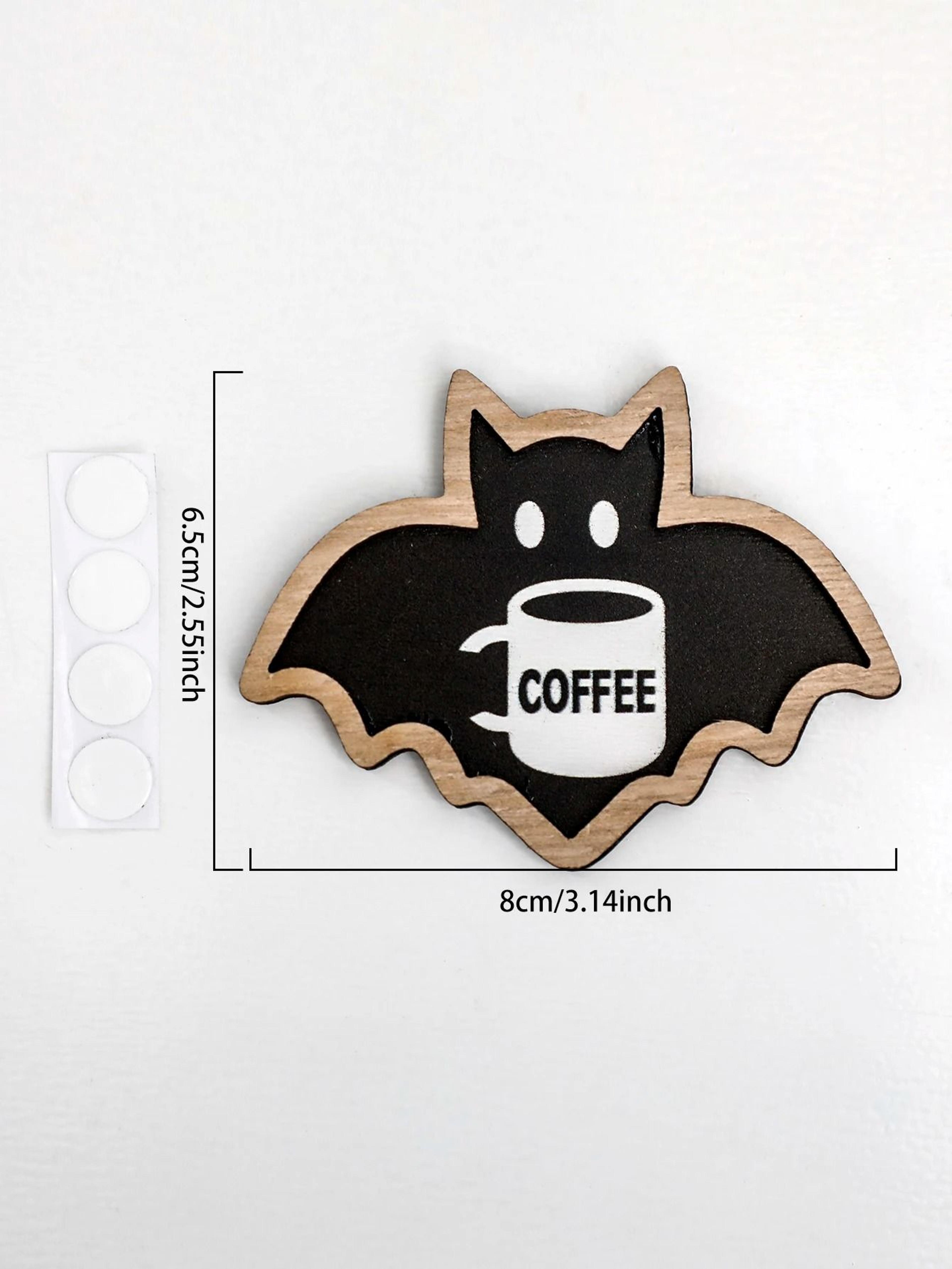 Cute Wooden Bat Coffee Cup Sticker Hanging Decor For Halloween Kitchen  Fridge 6