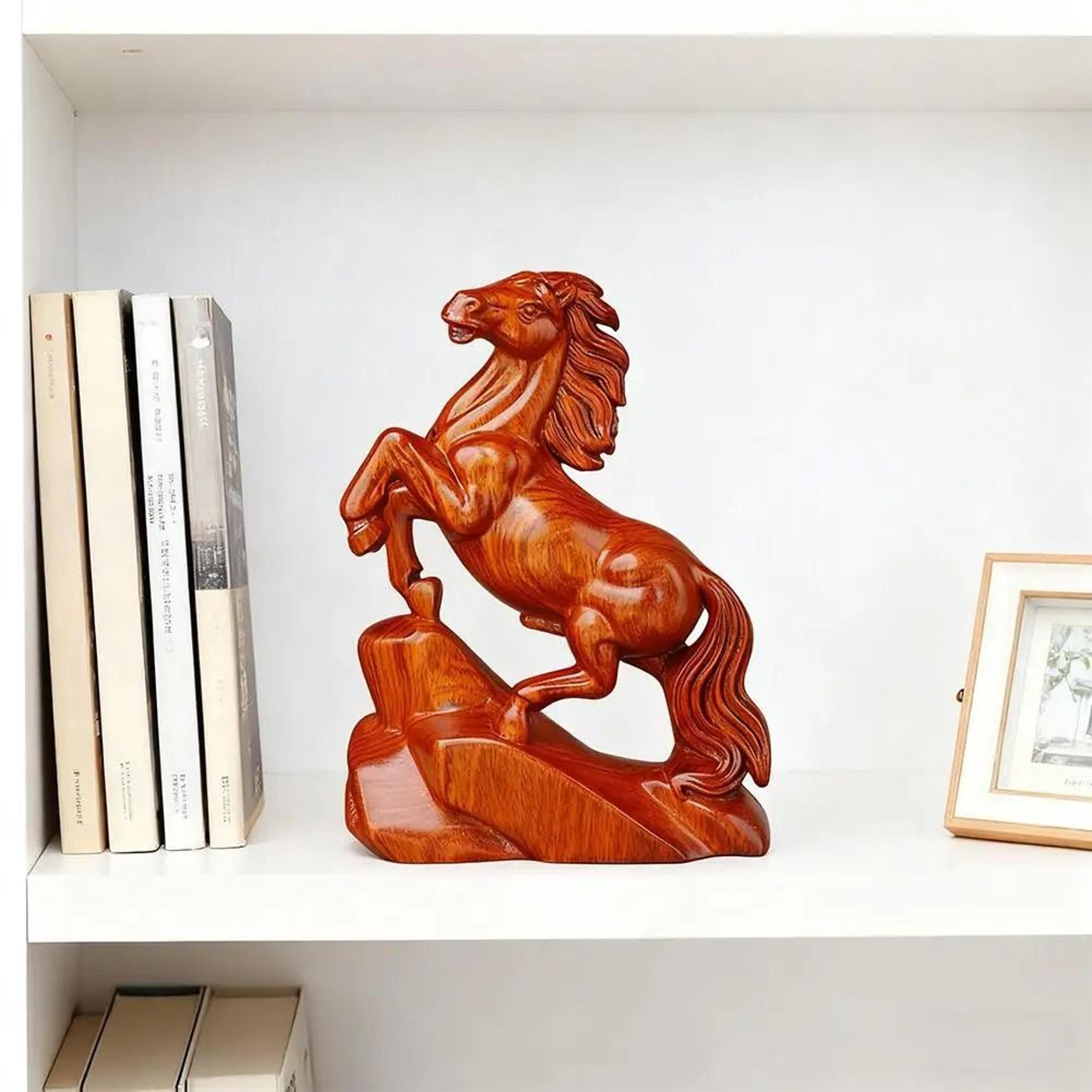Rosewood Feng Shui Zodiac Horse Statue  HandCarved Wealth  Success Desk Decor 2
