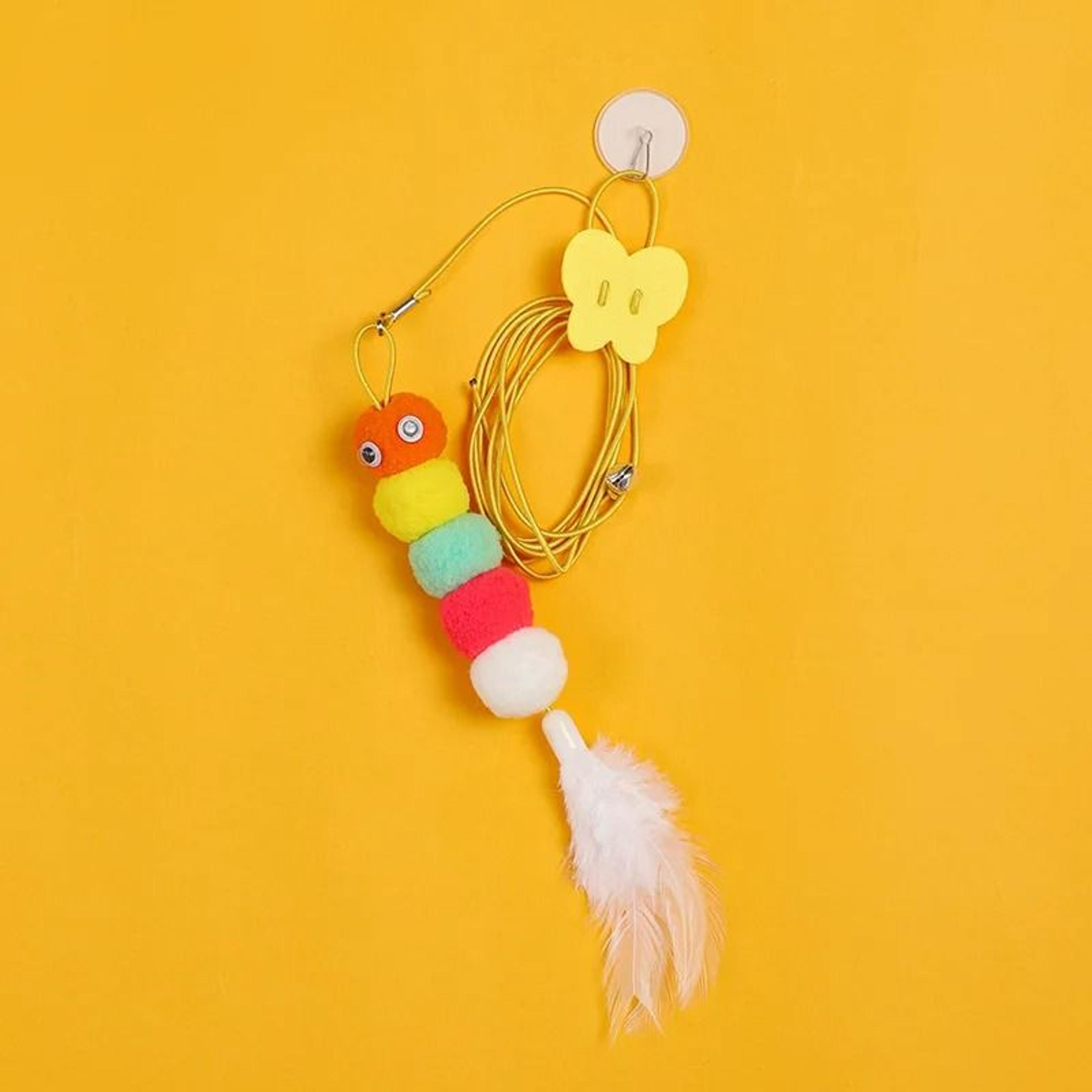 Elastic Hanging Feather Cat Toy With Door Mount For Independent Interactive Play 2
