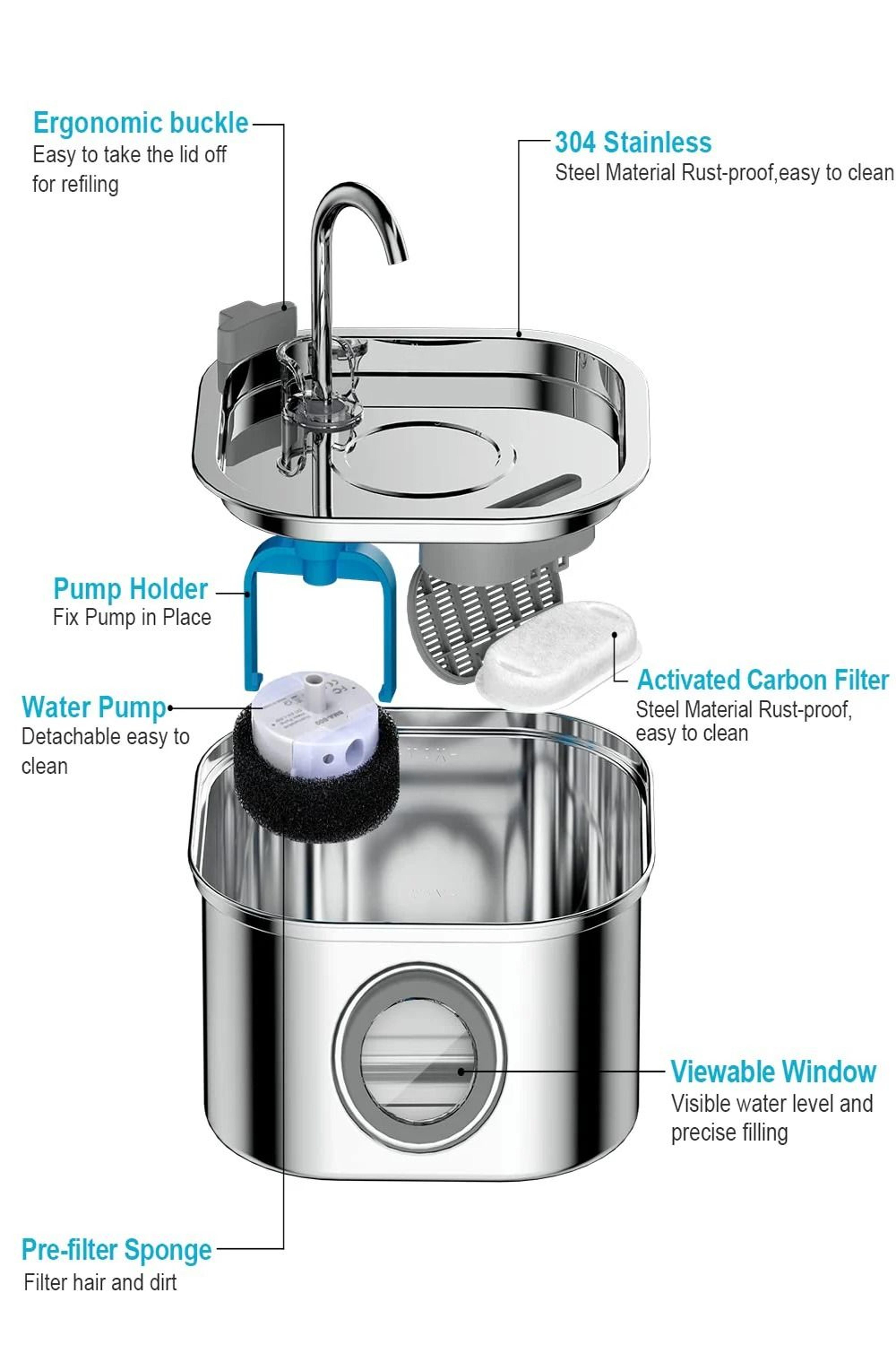 PureFlow Stainless Steel Pet Water Fountain 101oz Automatic Drinking Station 4