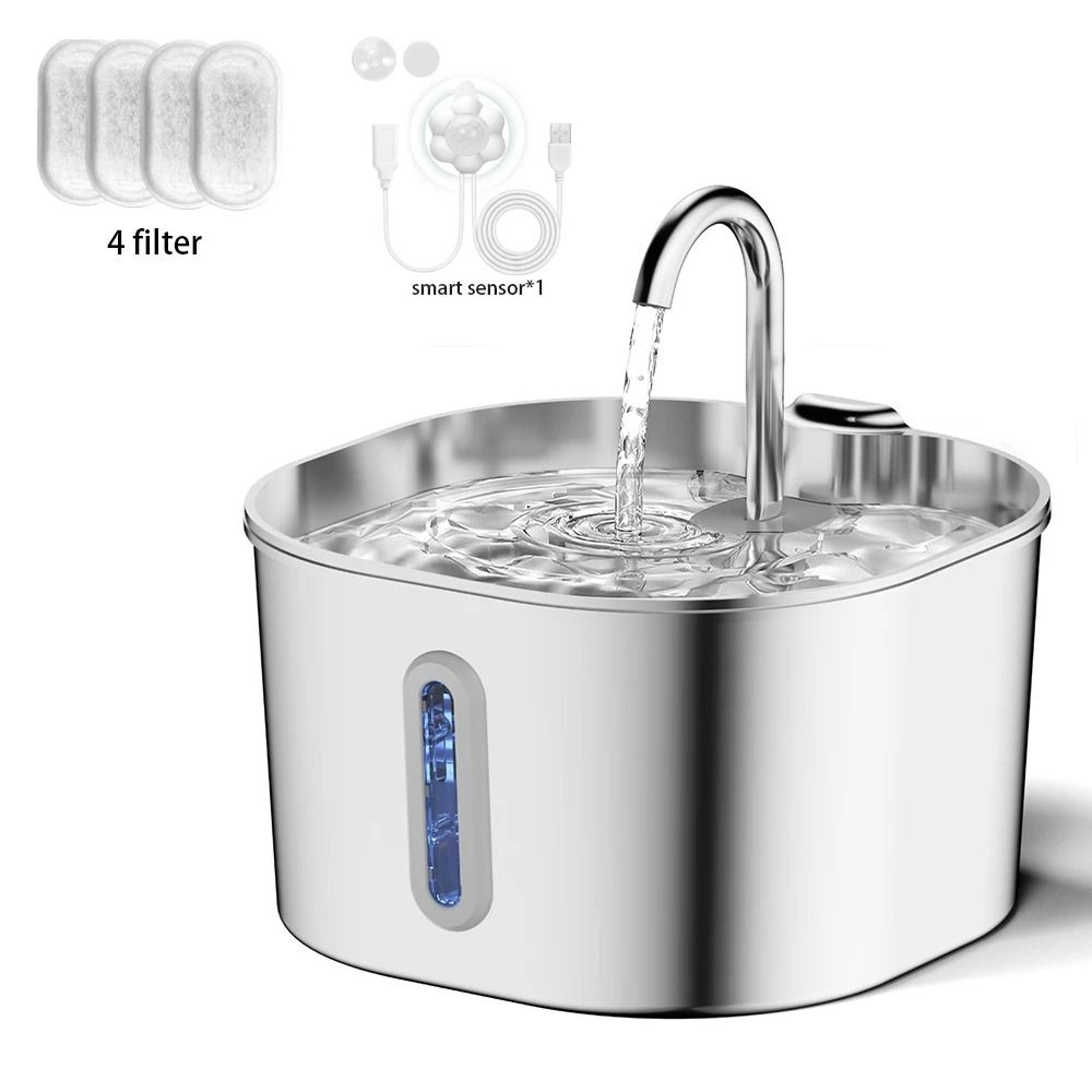 CrystalFlow Stainless Steel Pet Water Fountain 74oz Automatic Drinking Station 8