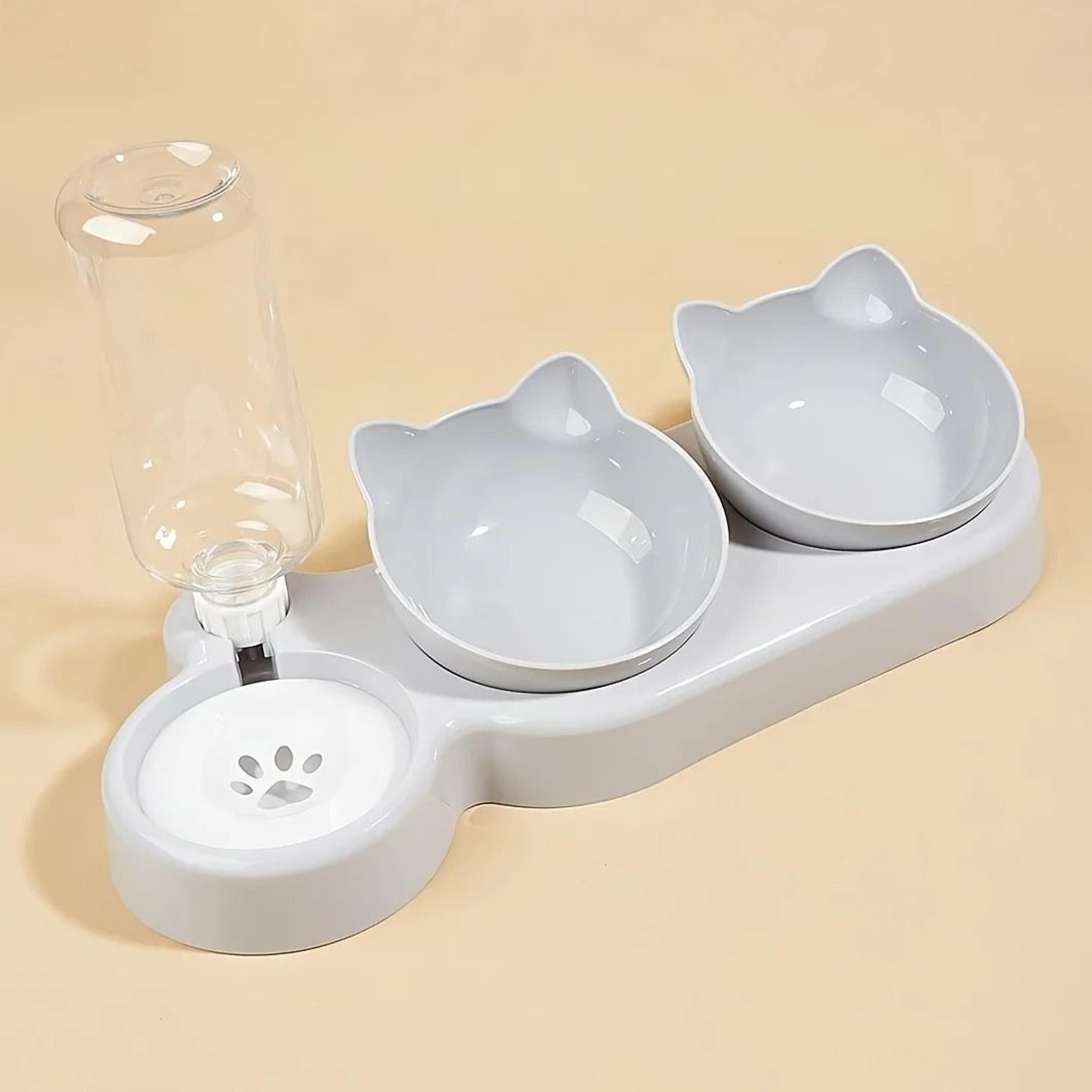 3in1 Elevated Cat Feeding Station With Gravity Water Dispenser And Tilted Dual Bowls 8