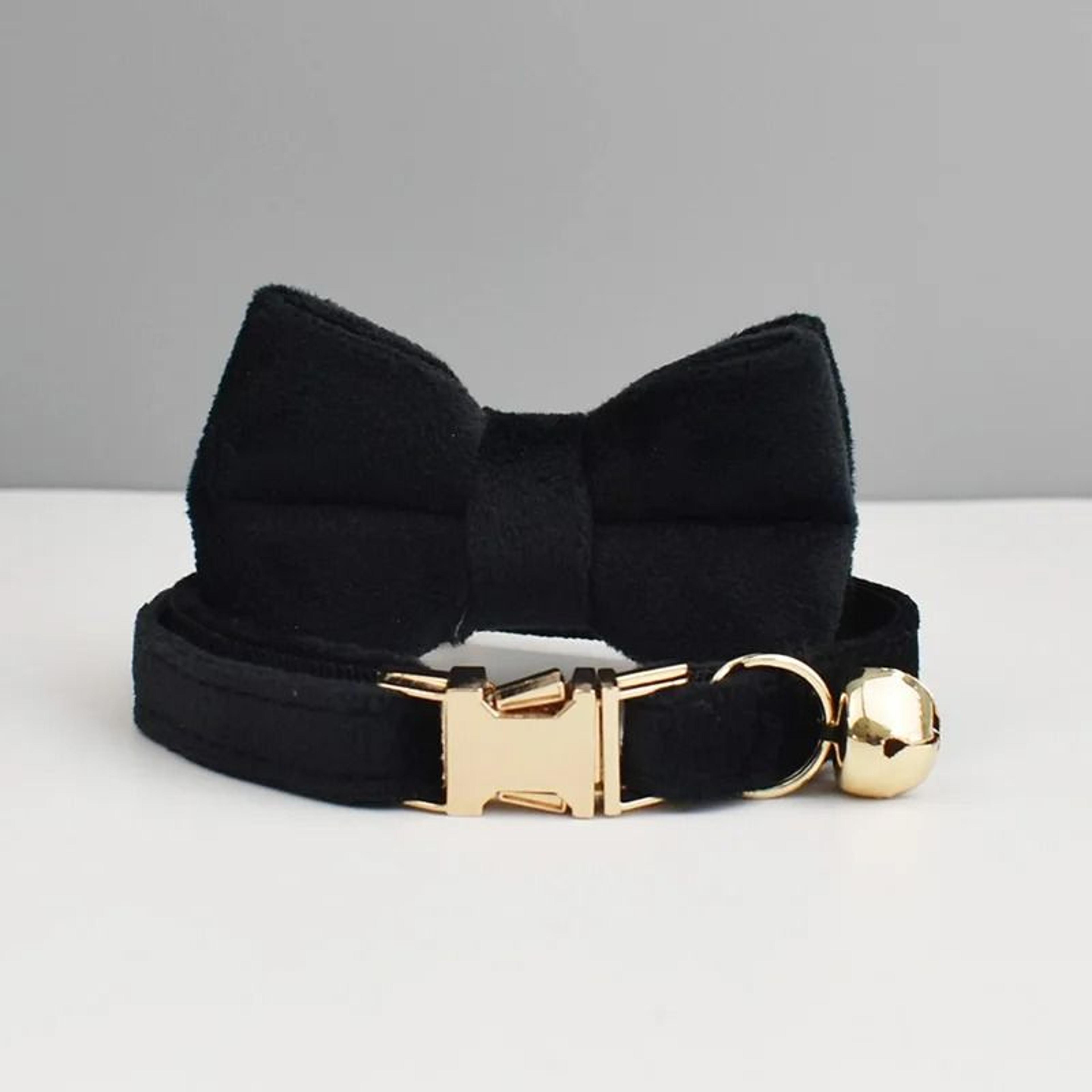 Personalized Luxury Velvet Cat Collar With Name Plate Bell  Bow Tie 13