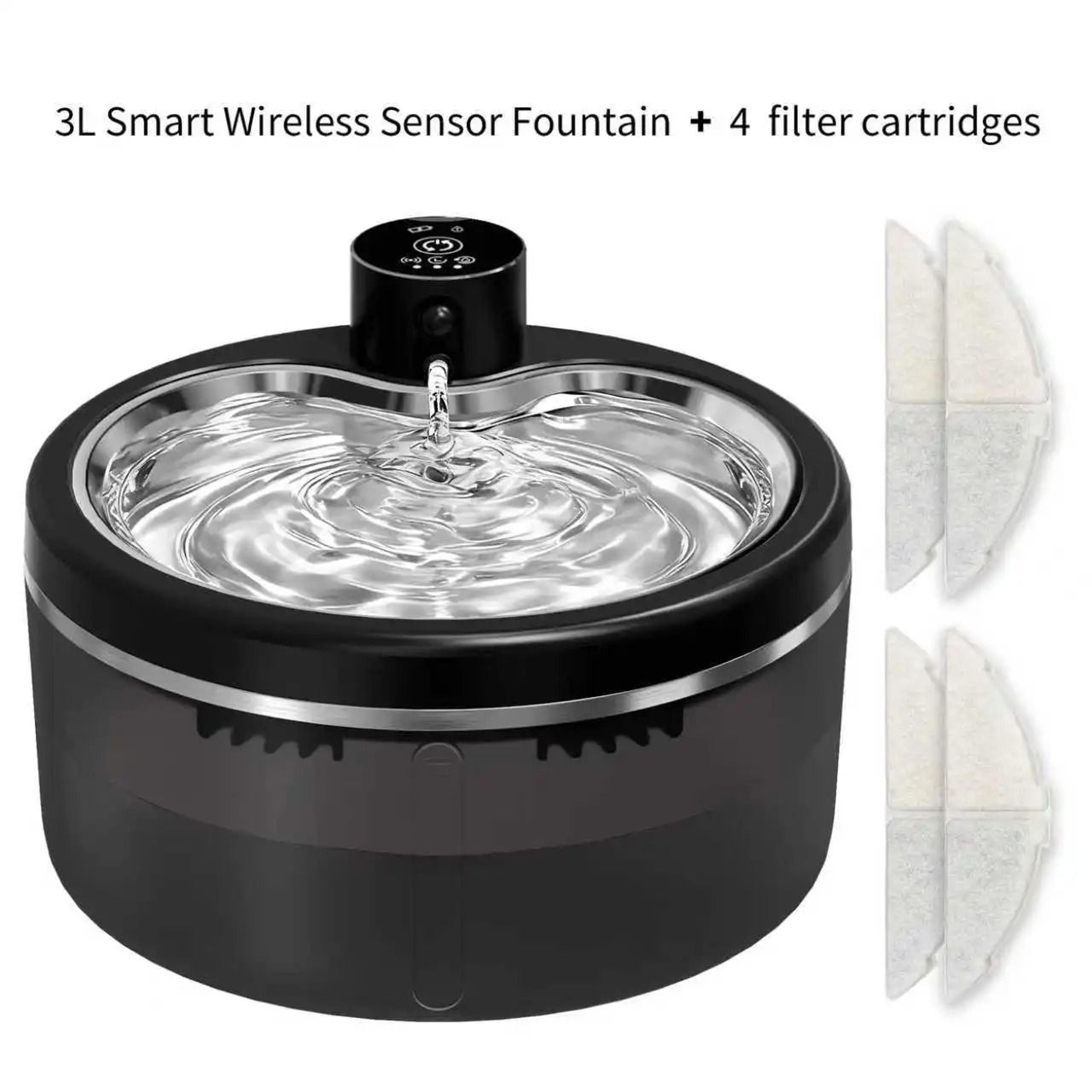 Wireless Smart Cat Water Fountain With Stainless Steel Tray Motion Sensor  4000mAh Battery 8