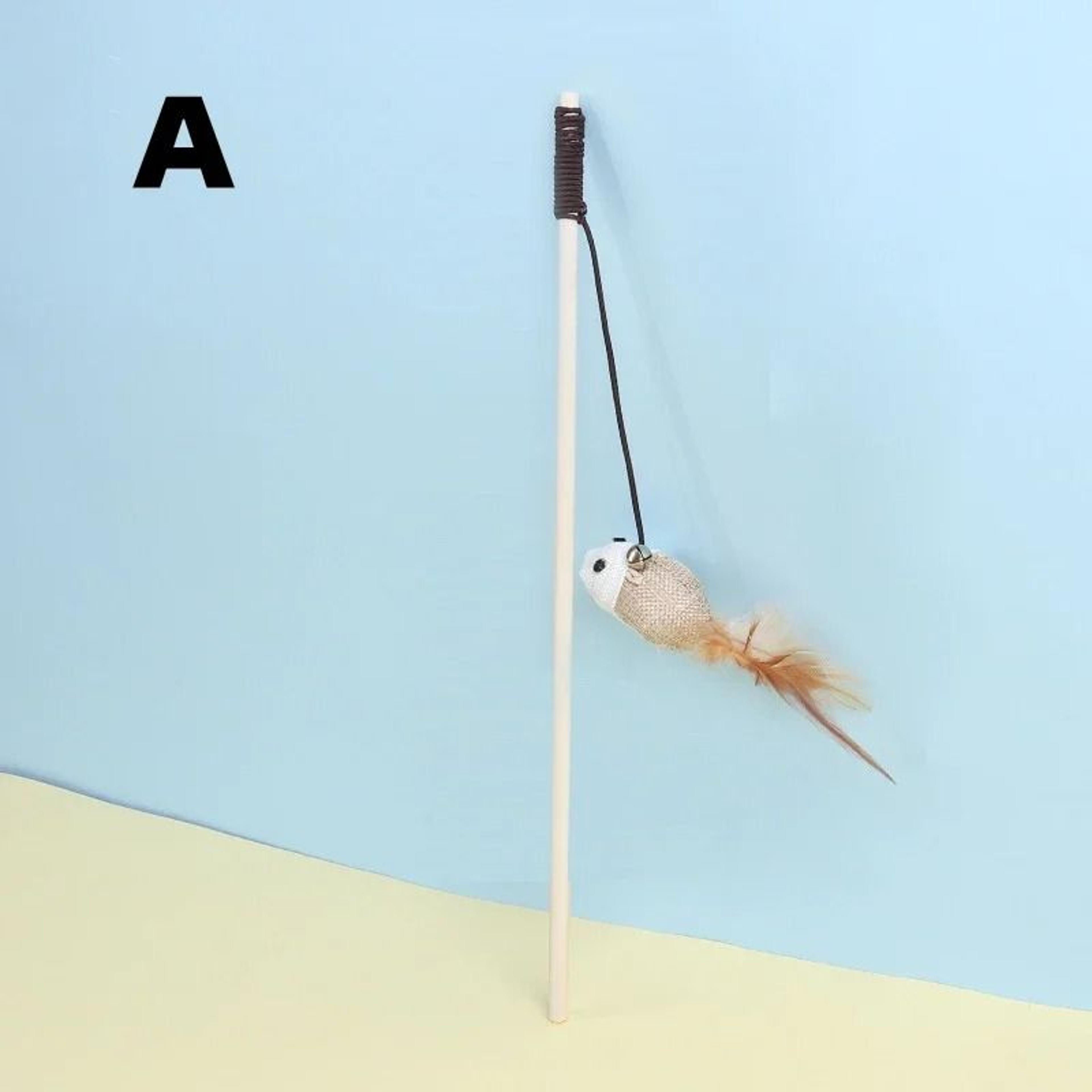 WhiskerChase Wooden Cat Wand Toy With Feather Bell  Mouse Teaser 6