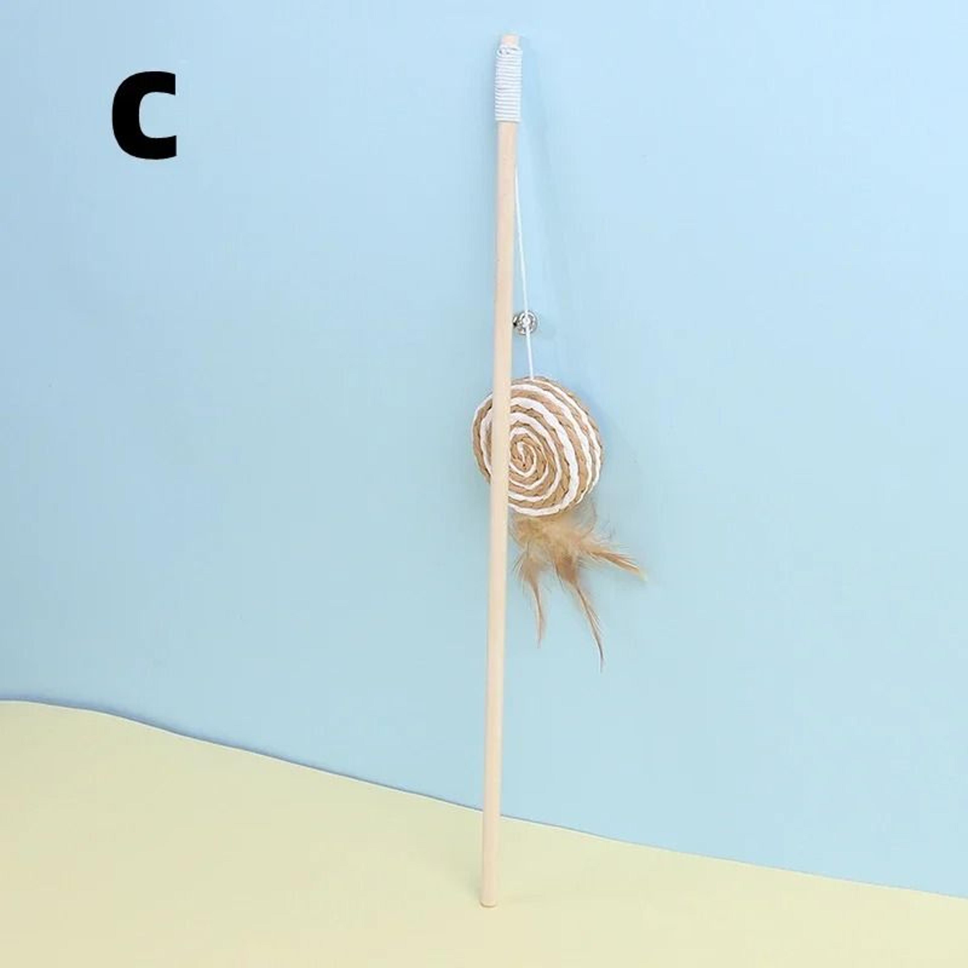 WhiskerChase Wooden Cat Wand Toy With Feather Bell  Mouse Teaser 8