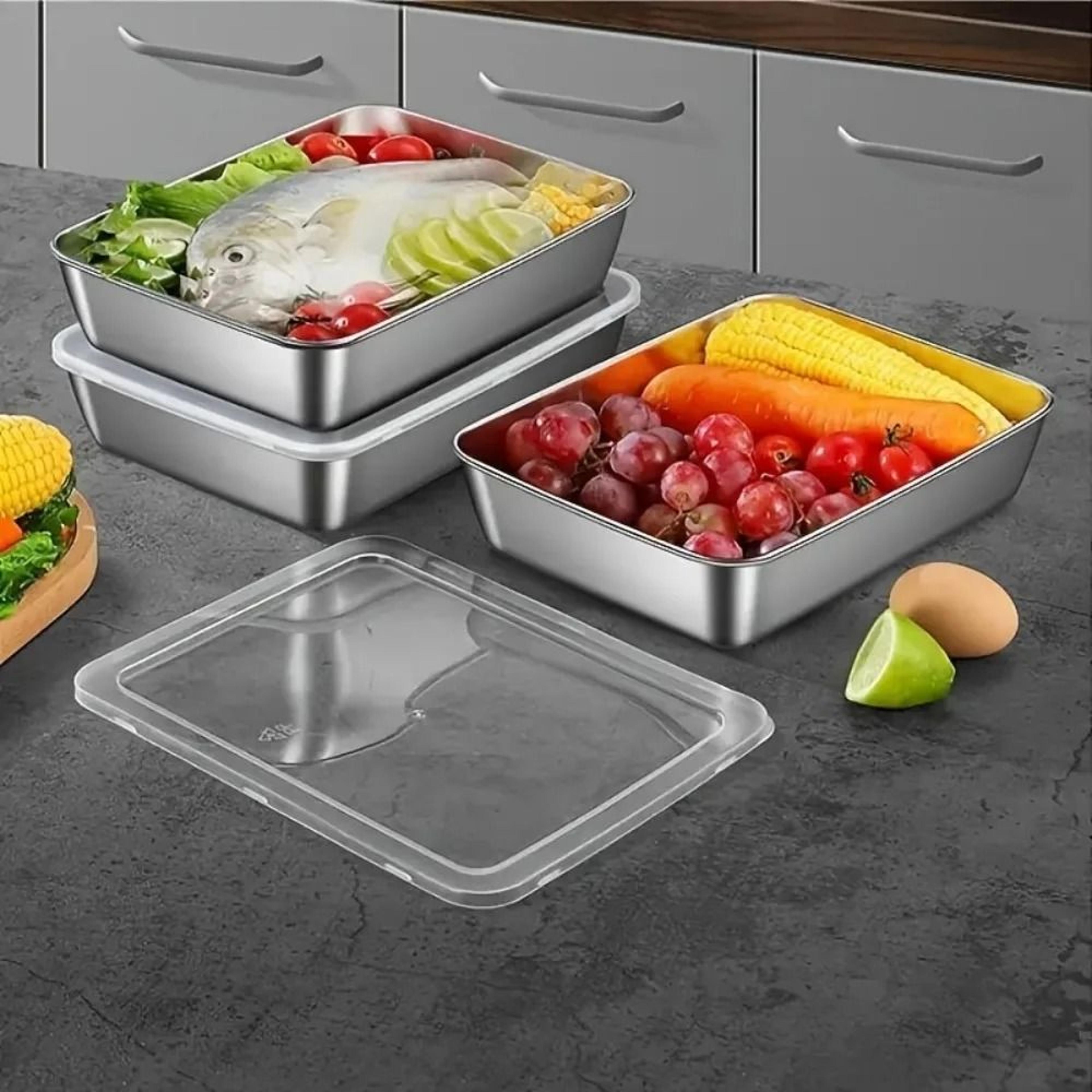 4Piece Stainless Steel Baking Pan Set With Lids  NonStick Rectangular Roasting Dishes For Baking Ro 2