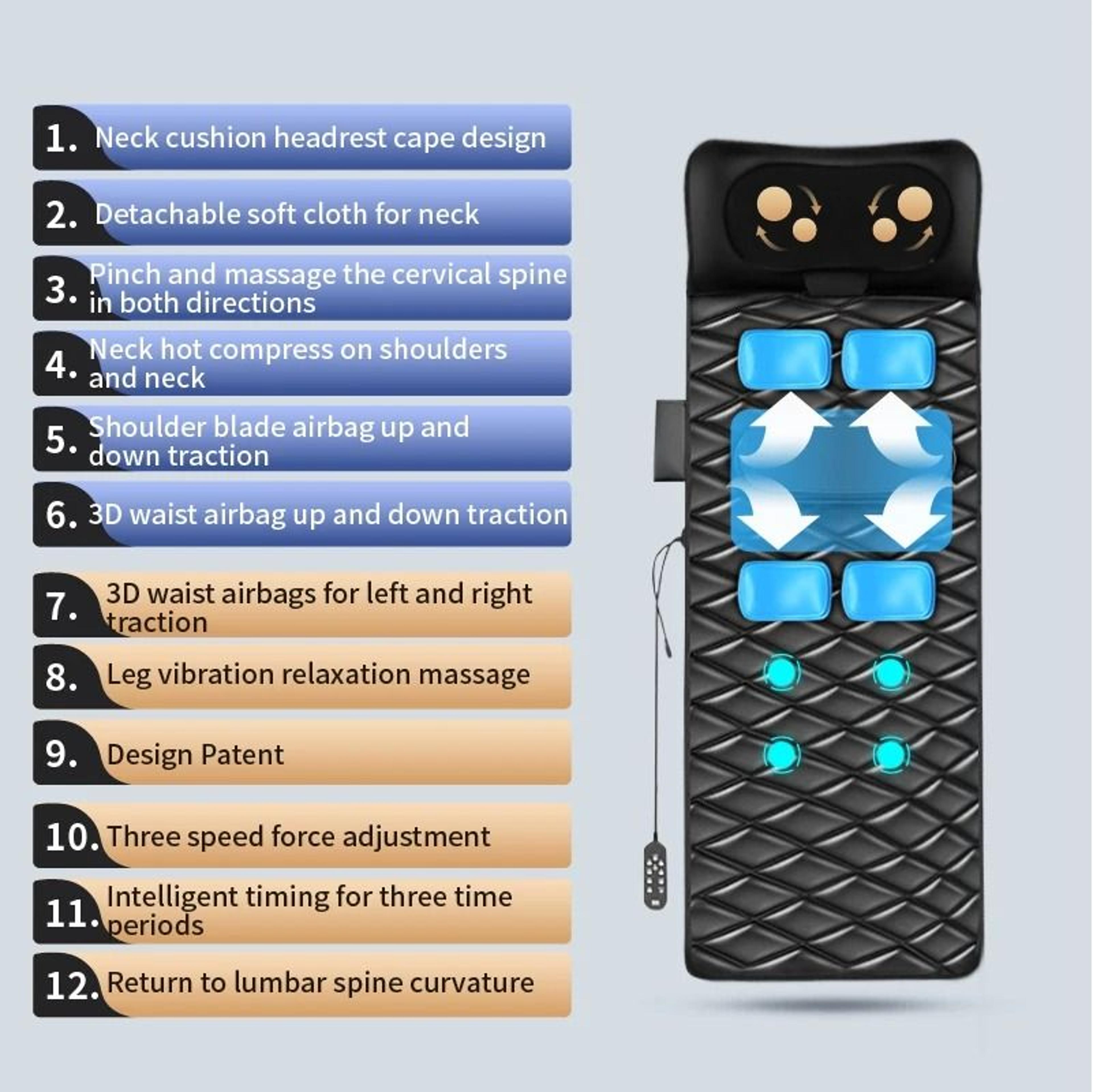 Full Body Massage Mat With Heat Airbags And Lumbar Traction 9