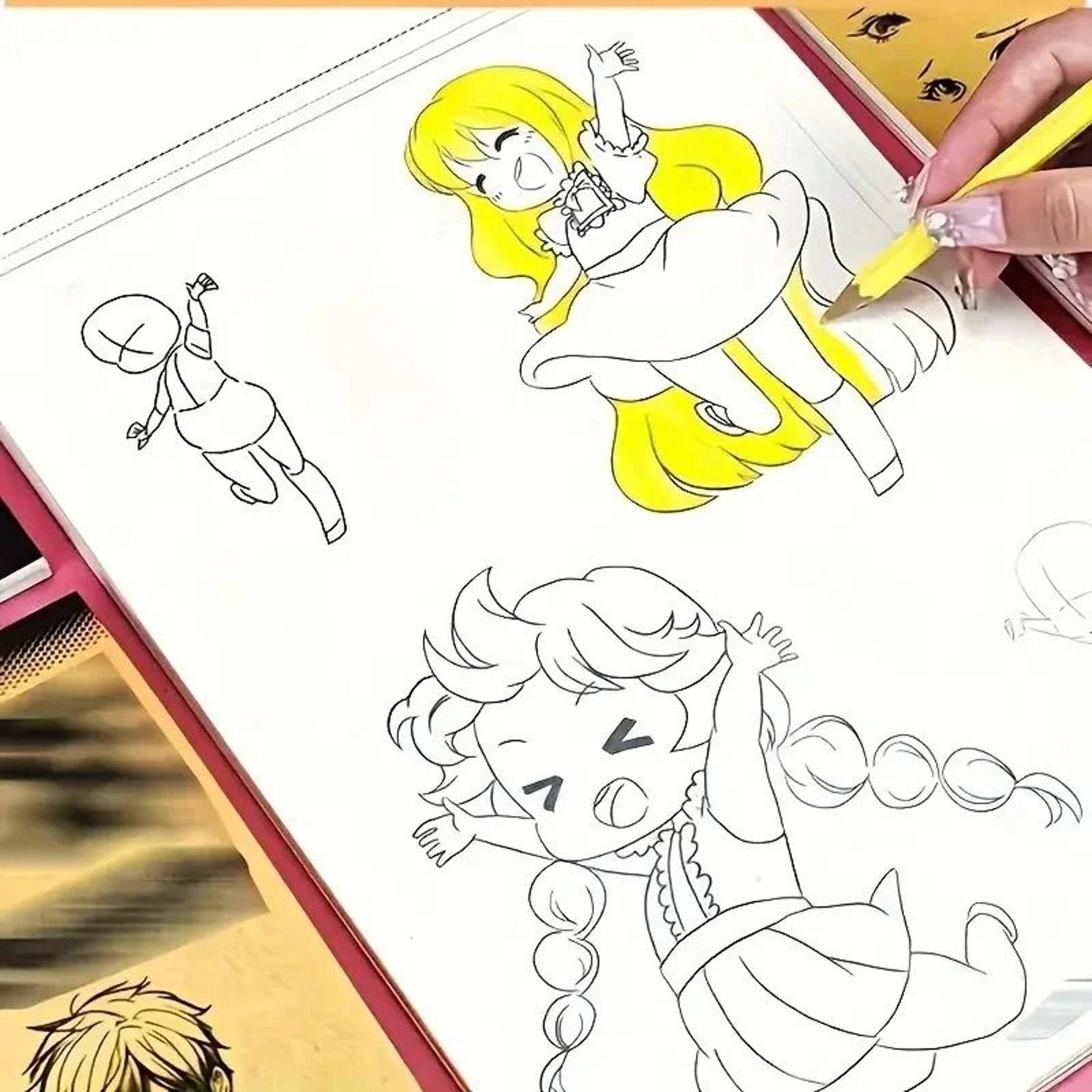 Anime Character Drawing Practice Book 48 Page Line Art Sketchbook For Beginners Tracing  Coloring 5