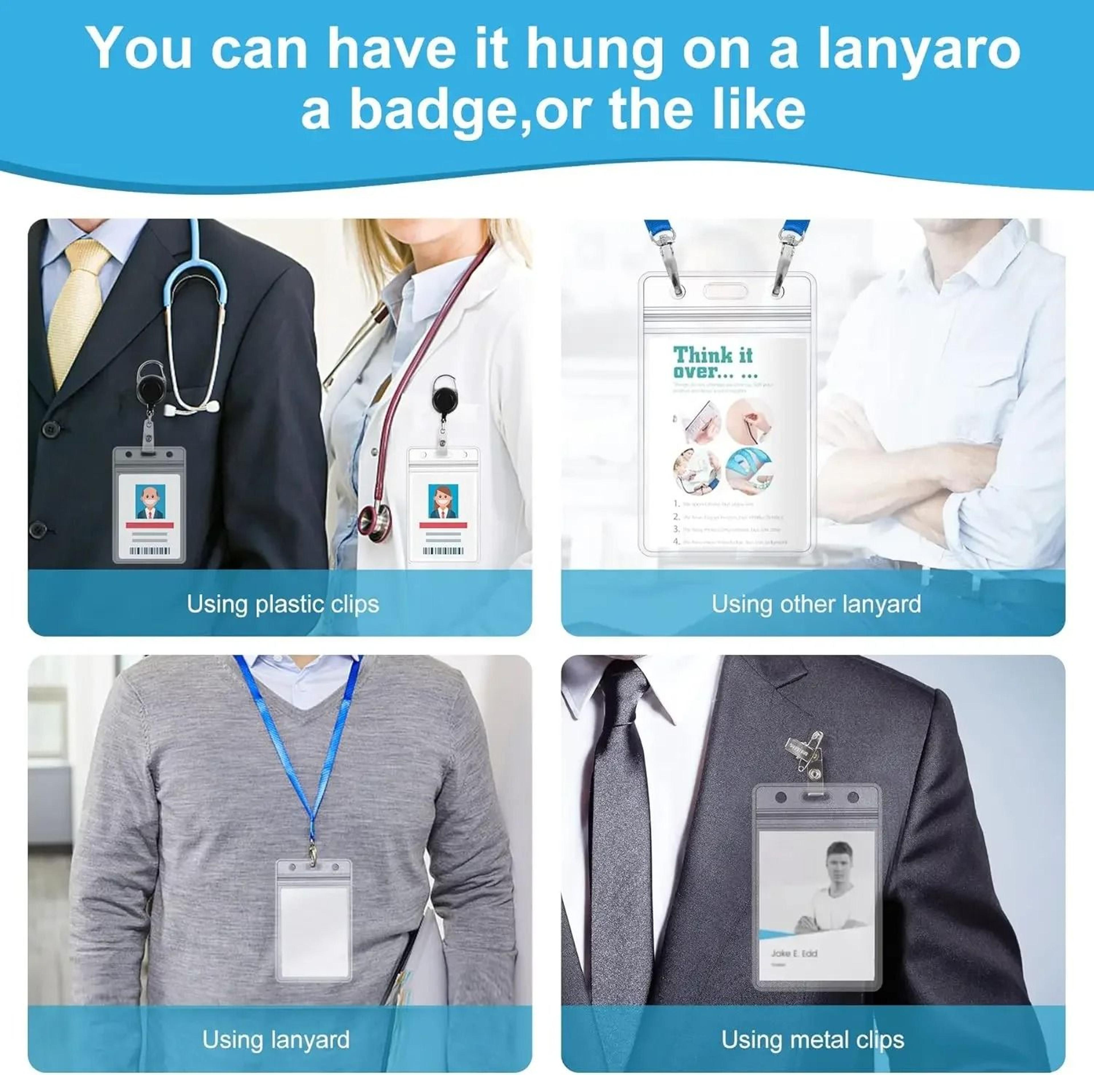 Waterproof Vertical ID Badge Holder With Resealable Zip Clear Name Tag Protectors 10 20 Or 50 Pack 5