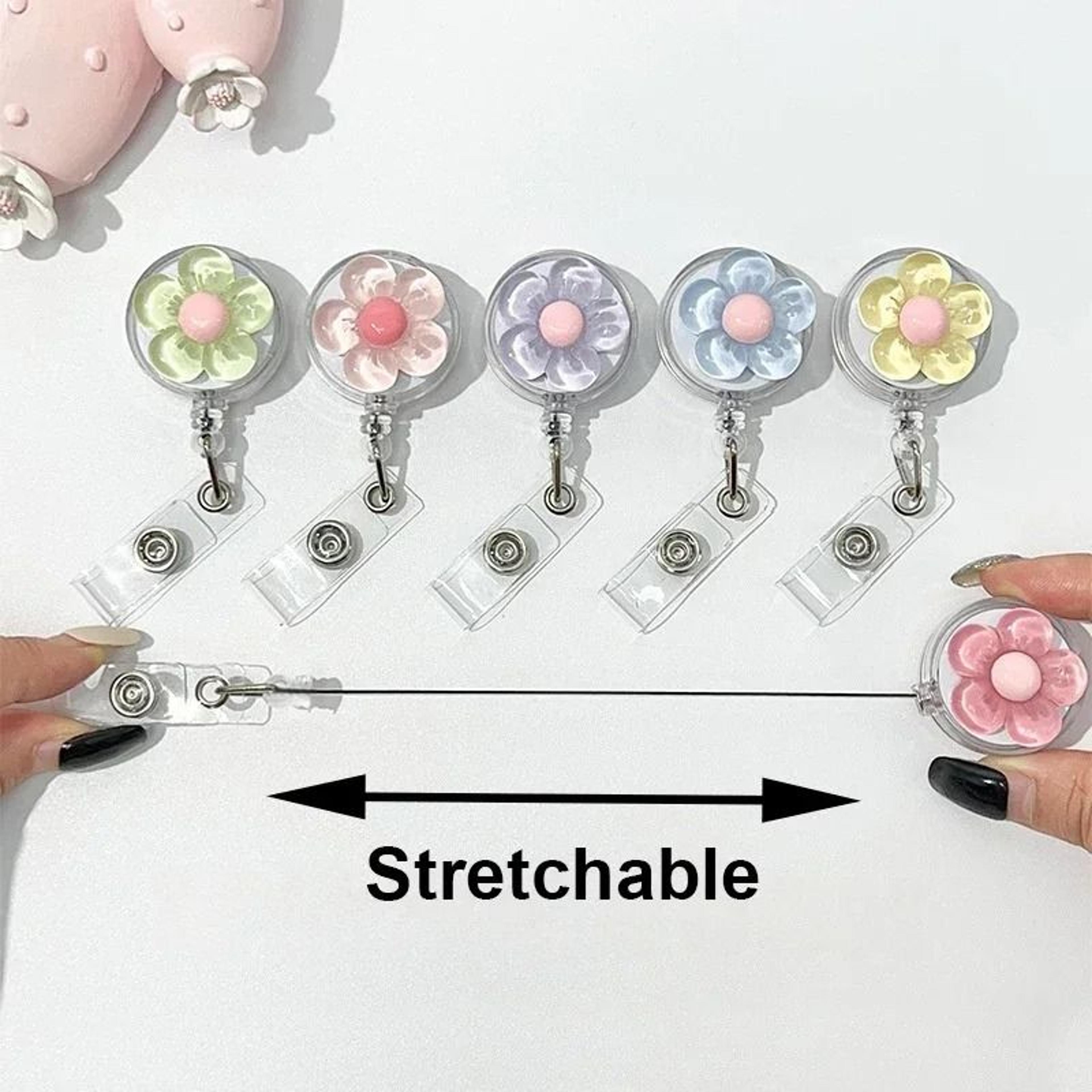 2 Or 5 Pack Retractable Flower Badge Reel With ID Card Holder Clip For Name Tags And Keys 4