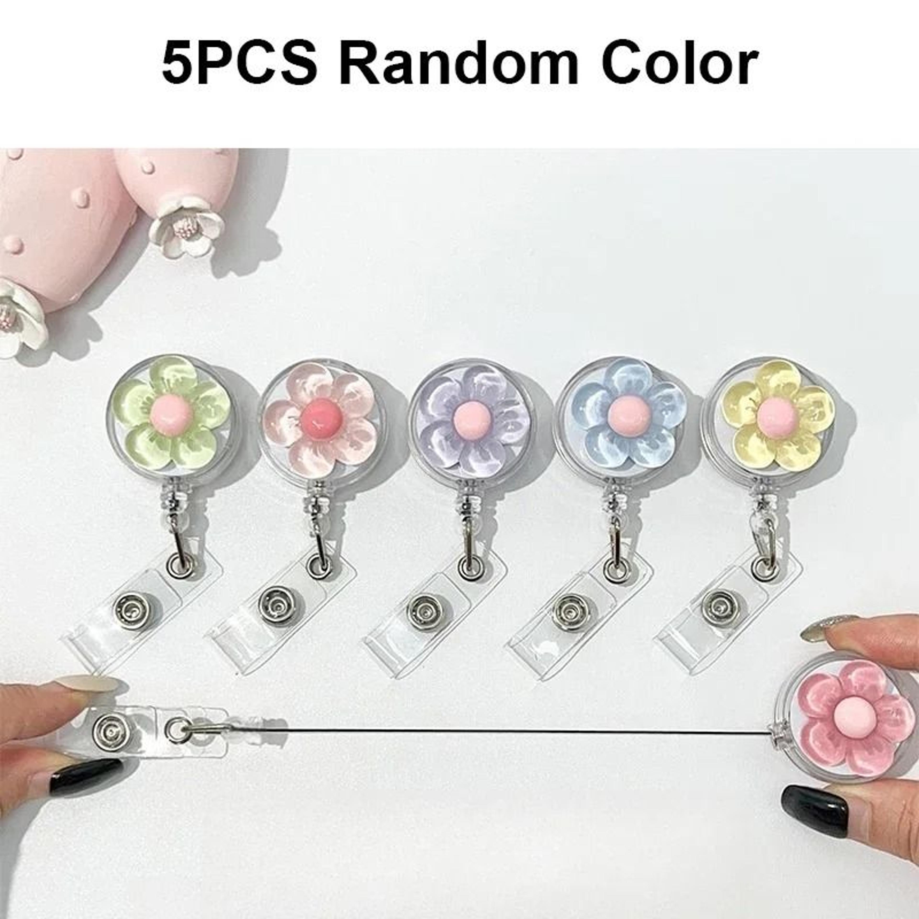 2 Or 5 Pack Retractable Flower Badge Reel With ID Card Holder Clip For Name Tags And Keys 7