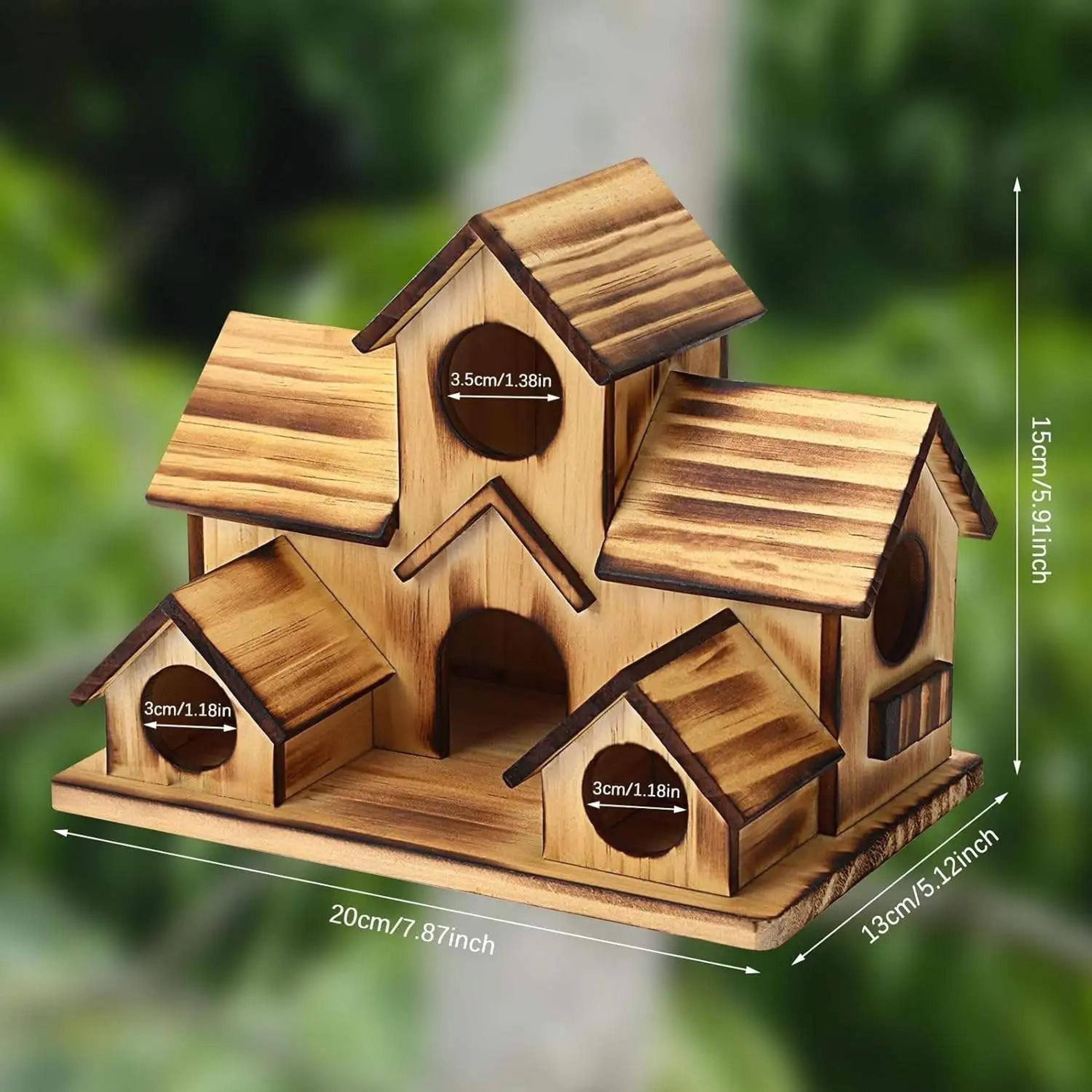 Handmade Rustic Wooden Bird House Hanging Nesting Shelter For Outdoor Garden Decor 4