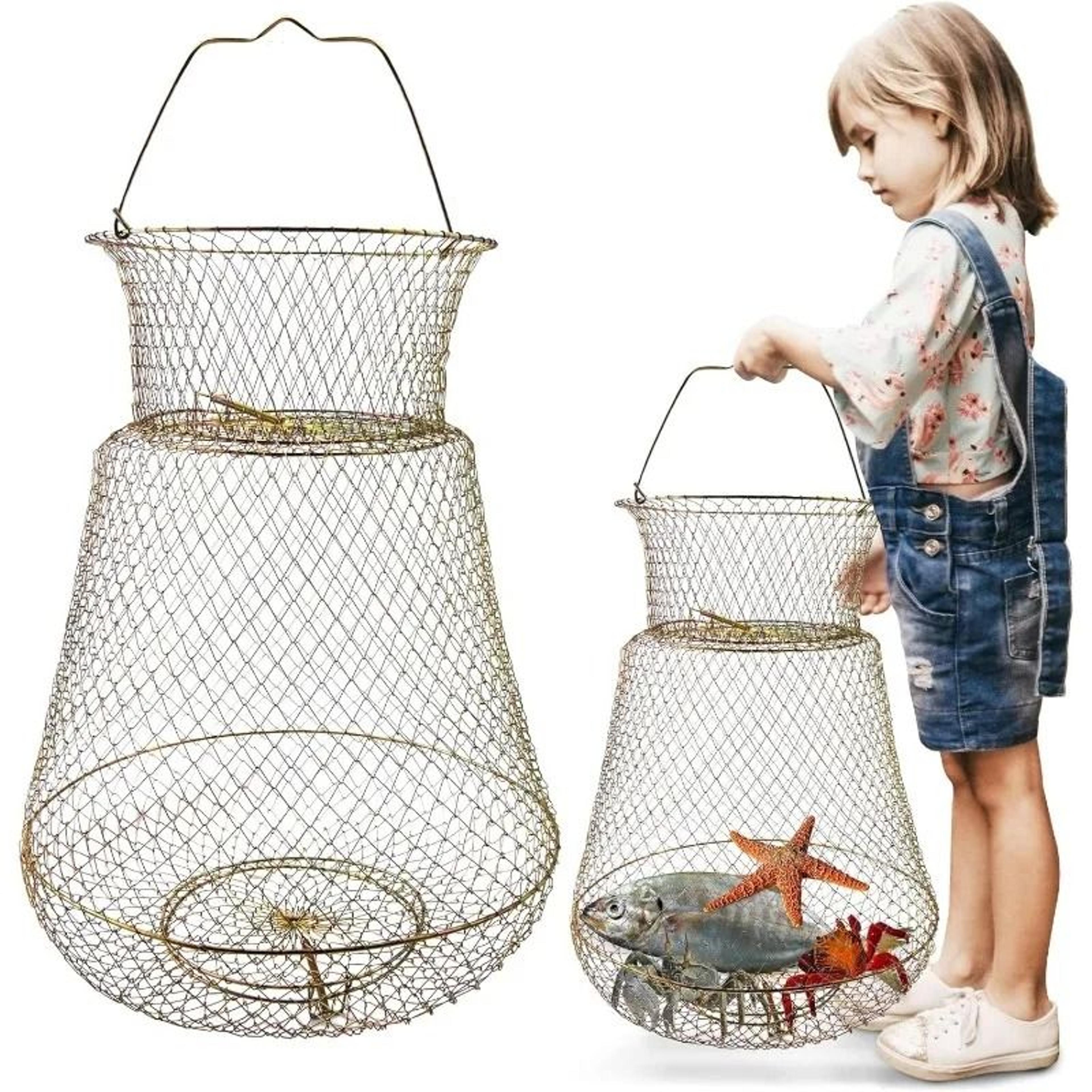 Portable Foldable Wire Fish Basket Live Fish Keeper Cage For Fishing  Shrimp 6