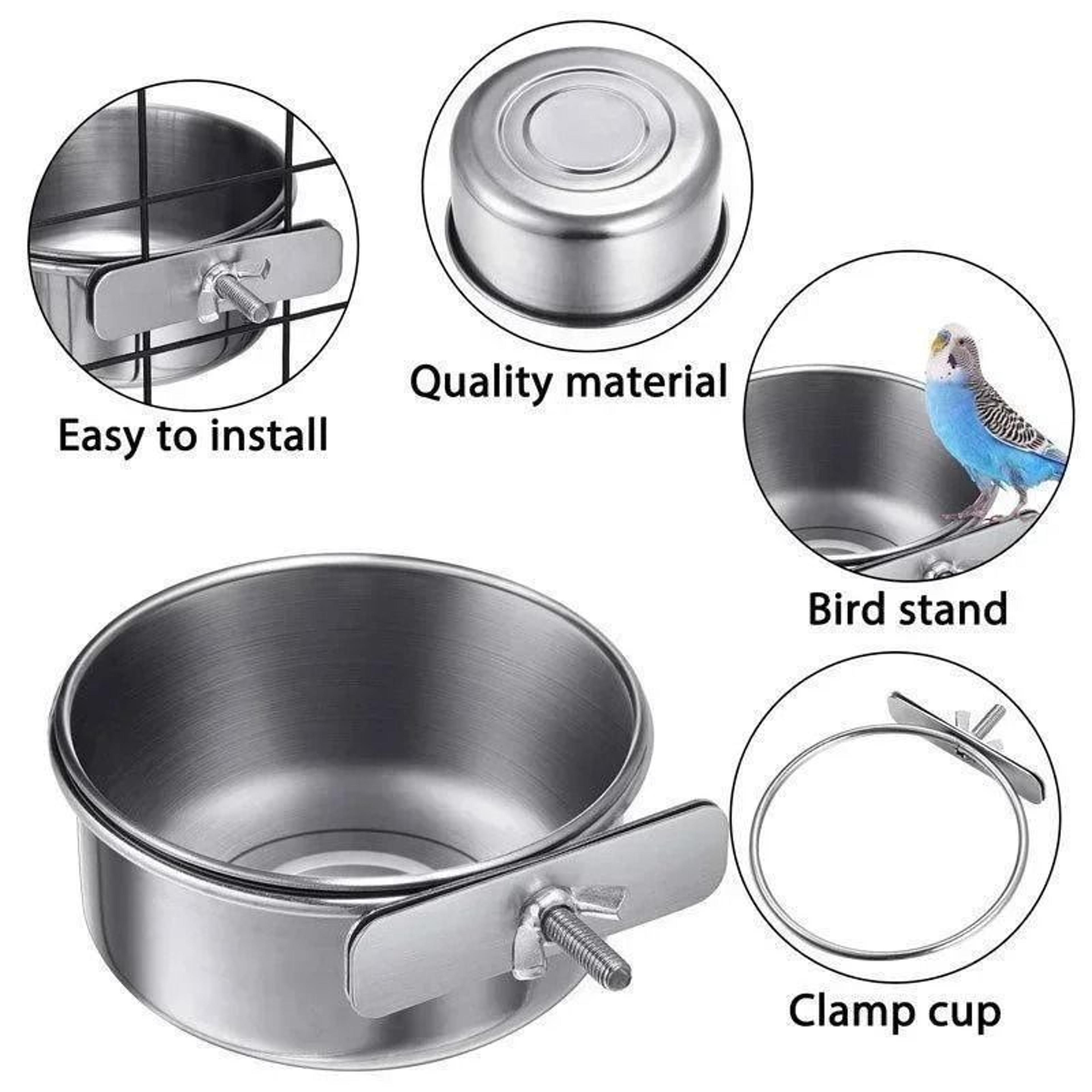 Clip On Stainless Steel Pet Food  Water Bowl For Rabbit Bird Hamster  Small Animals 2