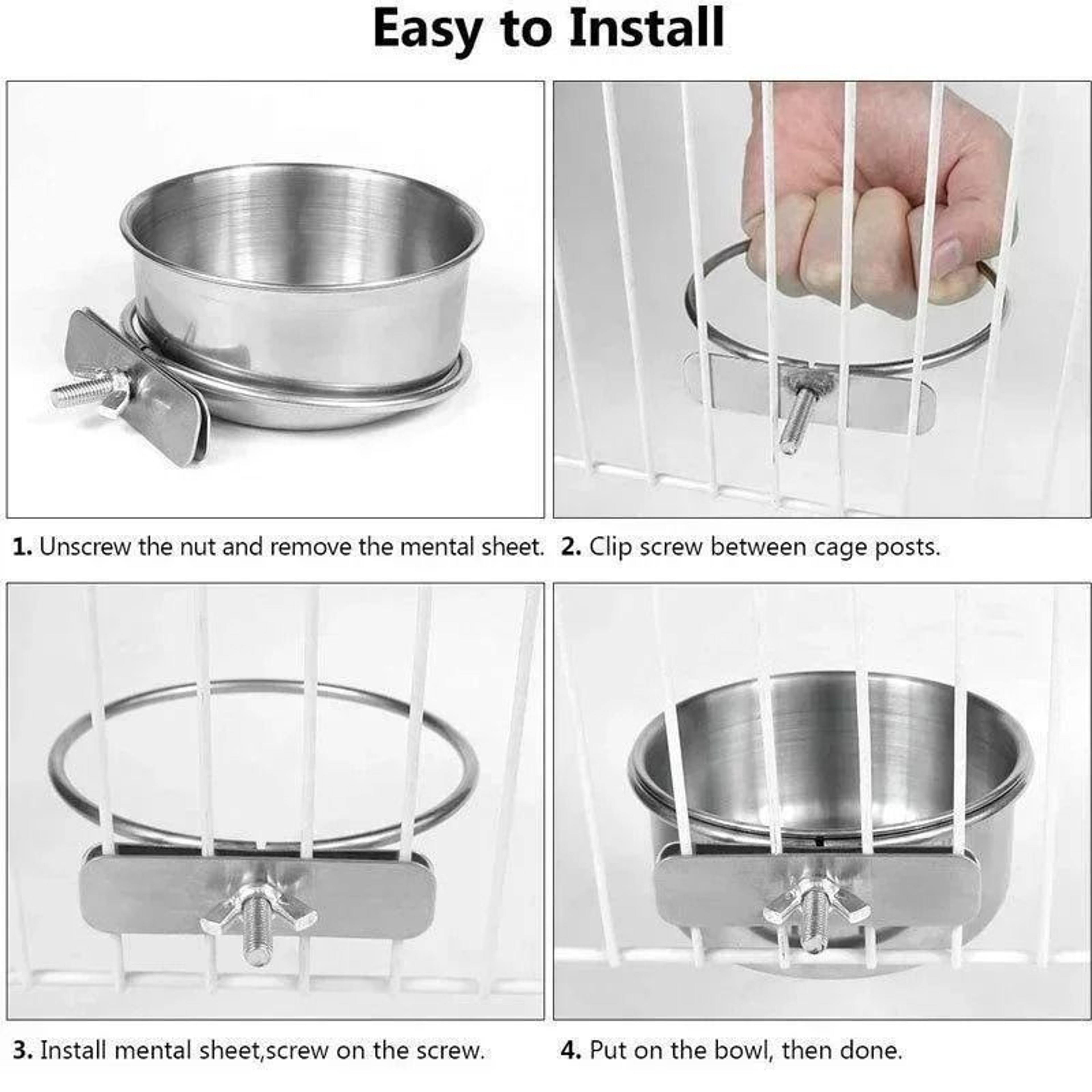 Clip On Stainless Steel Pet Food  Water Bowl For Rabbit Bird Hamster  Small Animals 3