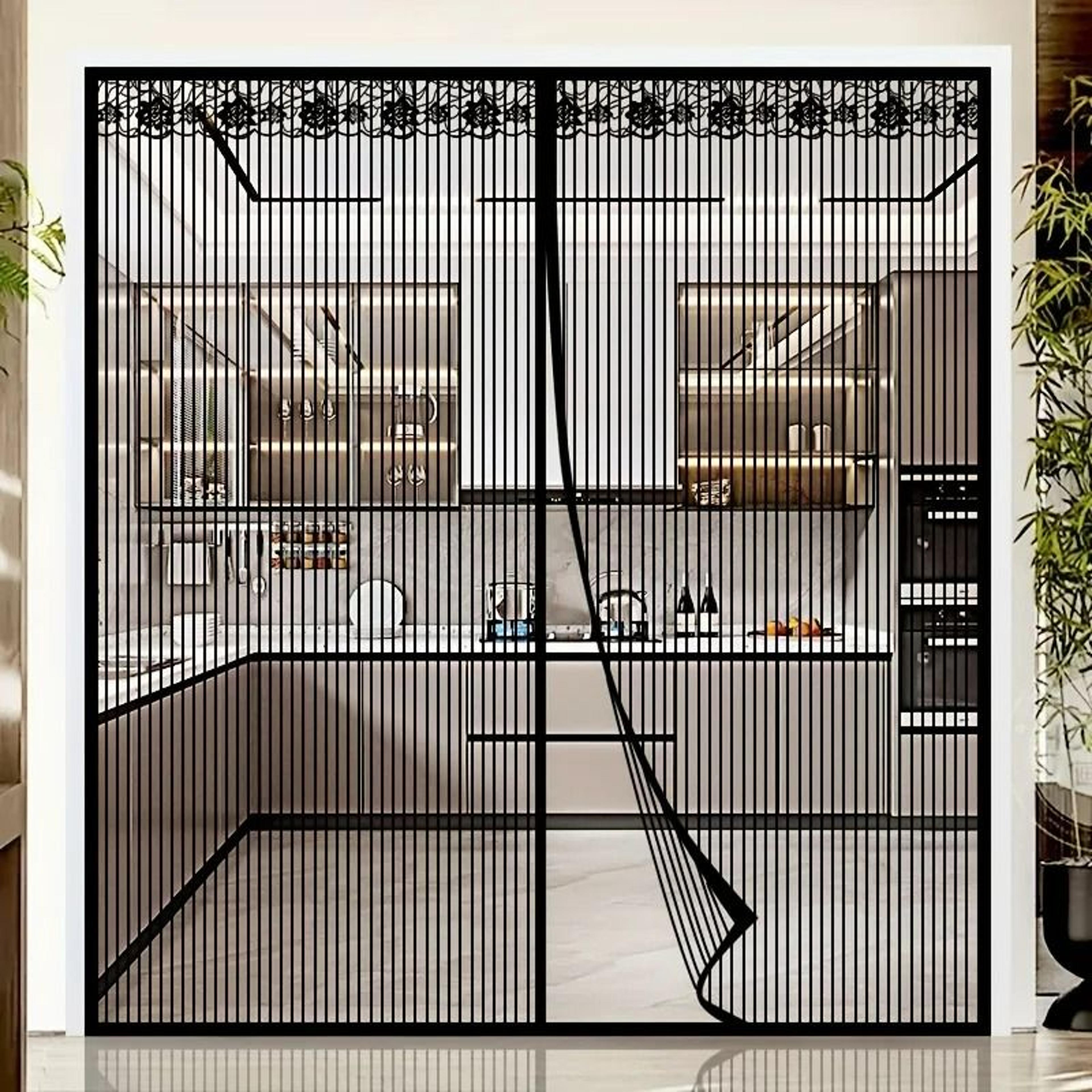 Extra Large Striped Automatic Magnetic Screen Door 5