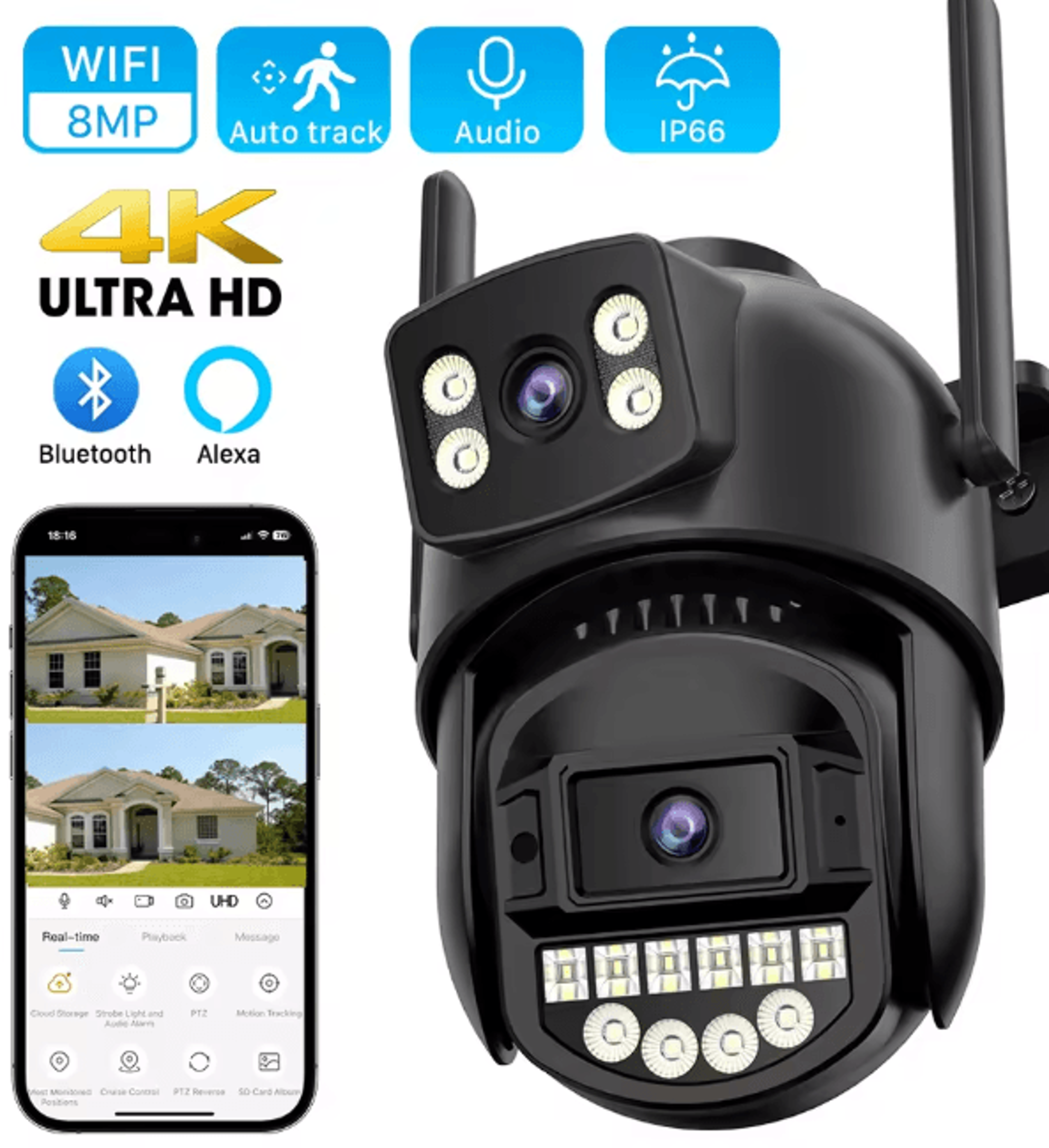 8mp 4k dual lens ptz wifi security camera with ai human detection and auto tracking
