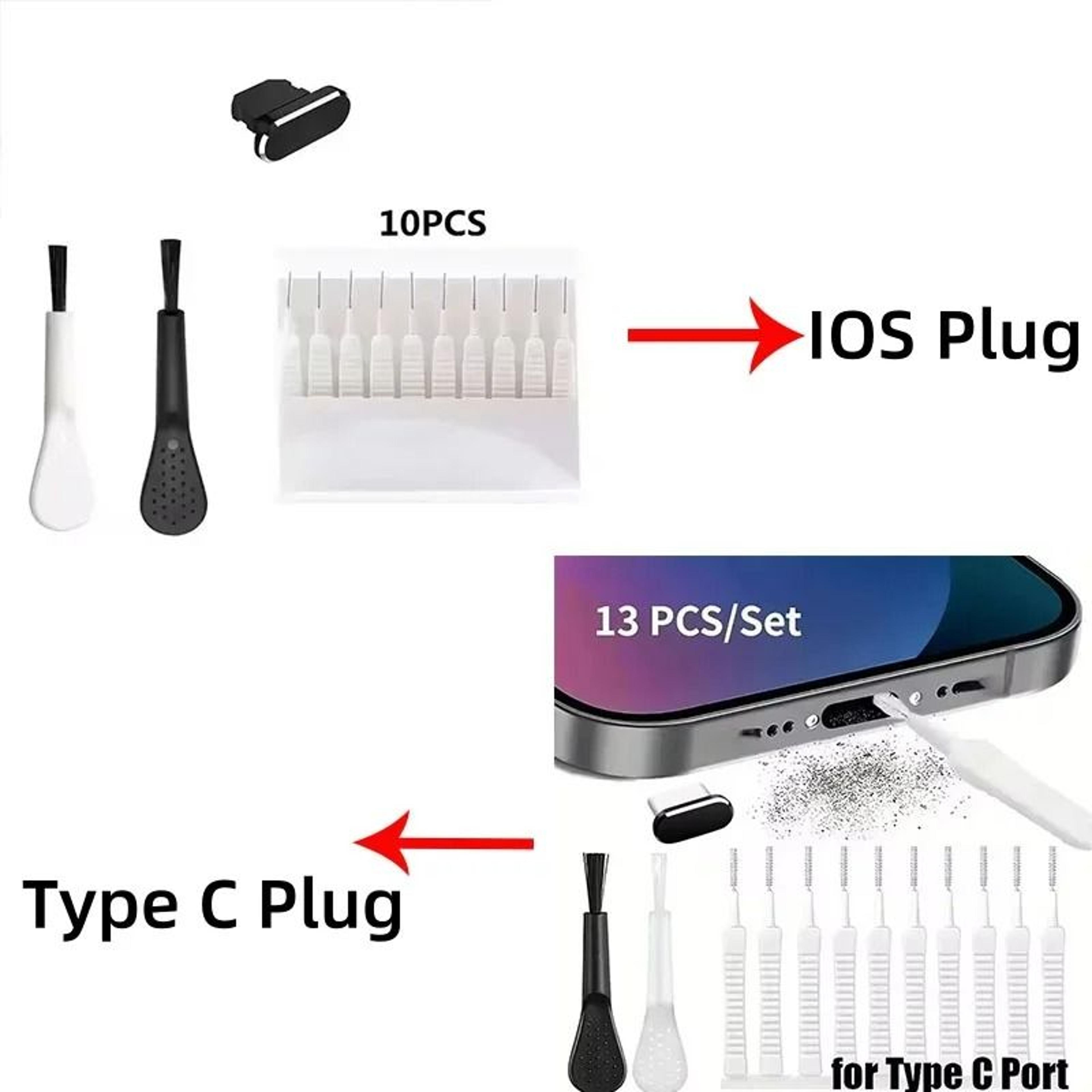 phone charging port dust plug and cleaning brush set