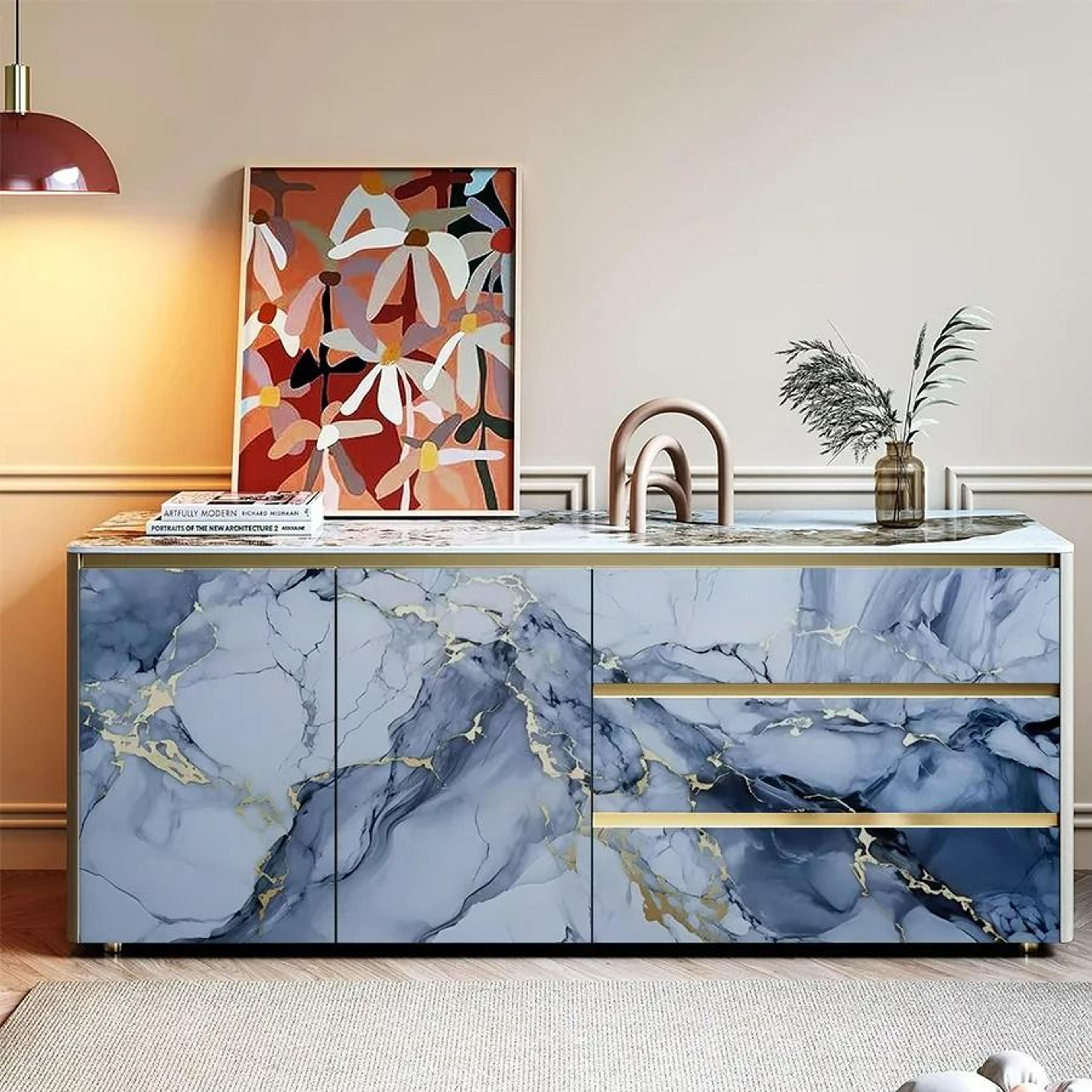 AzureVein Marble Kitchen Wallpaper 2