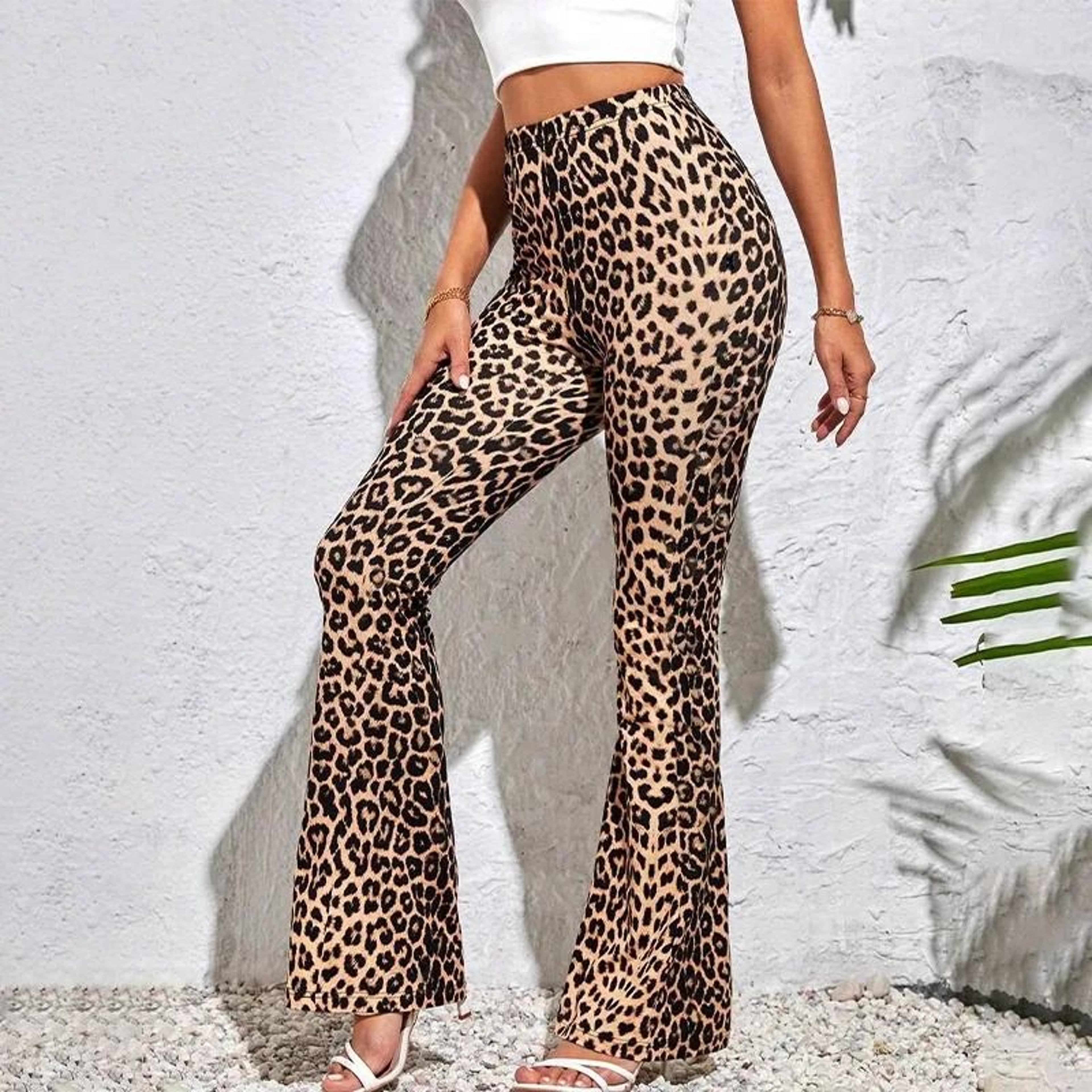 wildsculpt leopard print high waist flared leggings