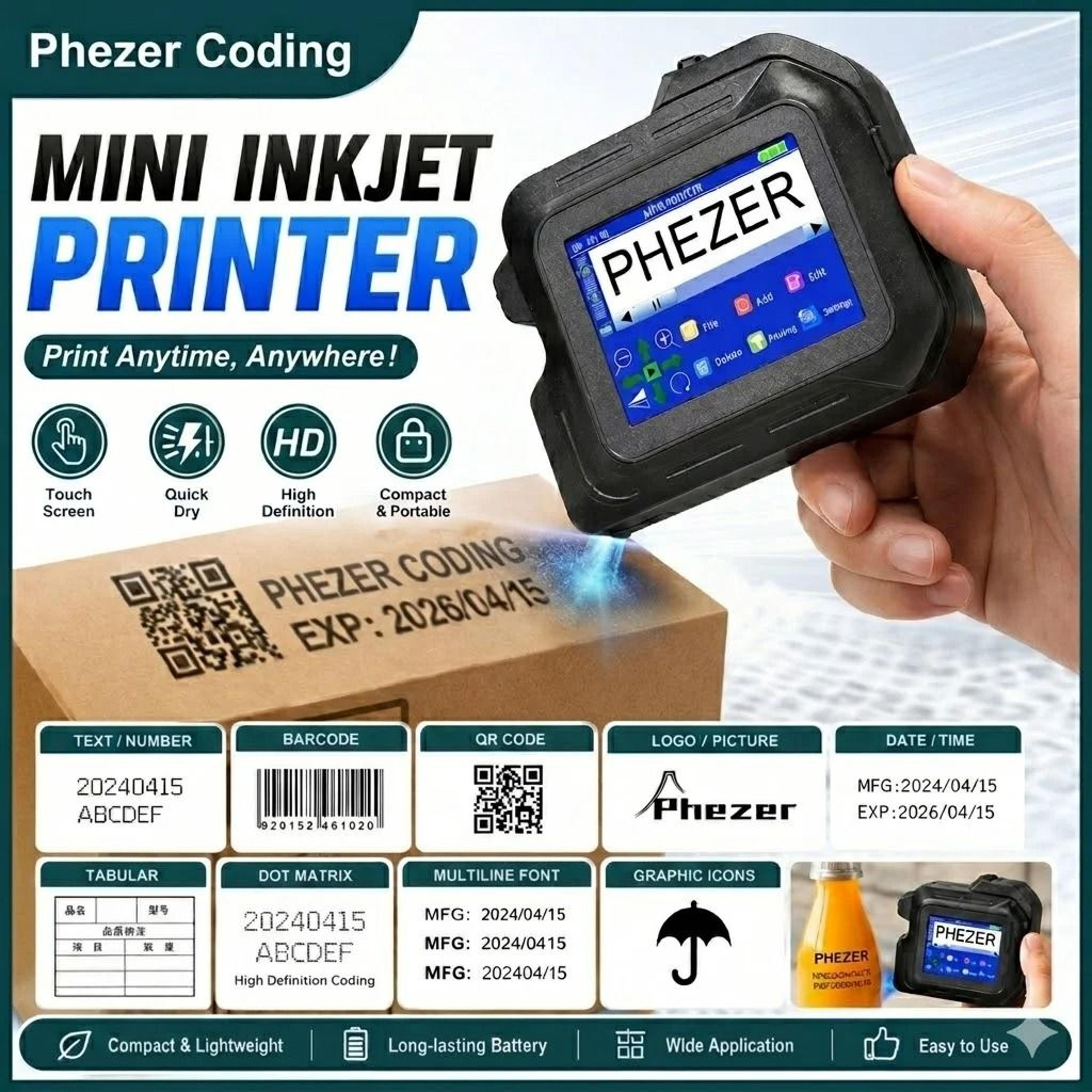 phezer pc98 portable handheld inkjet printer