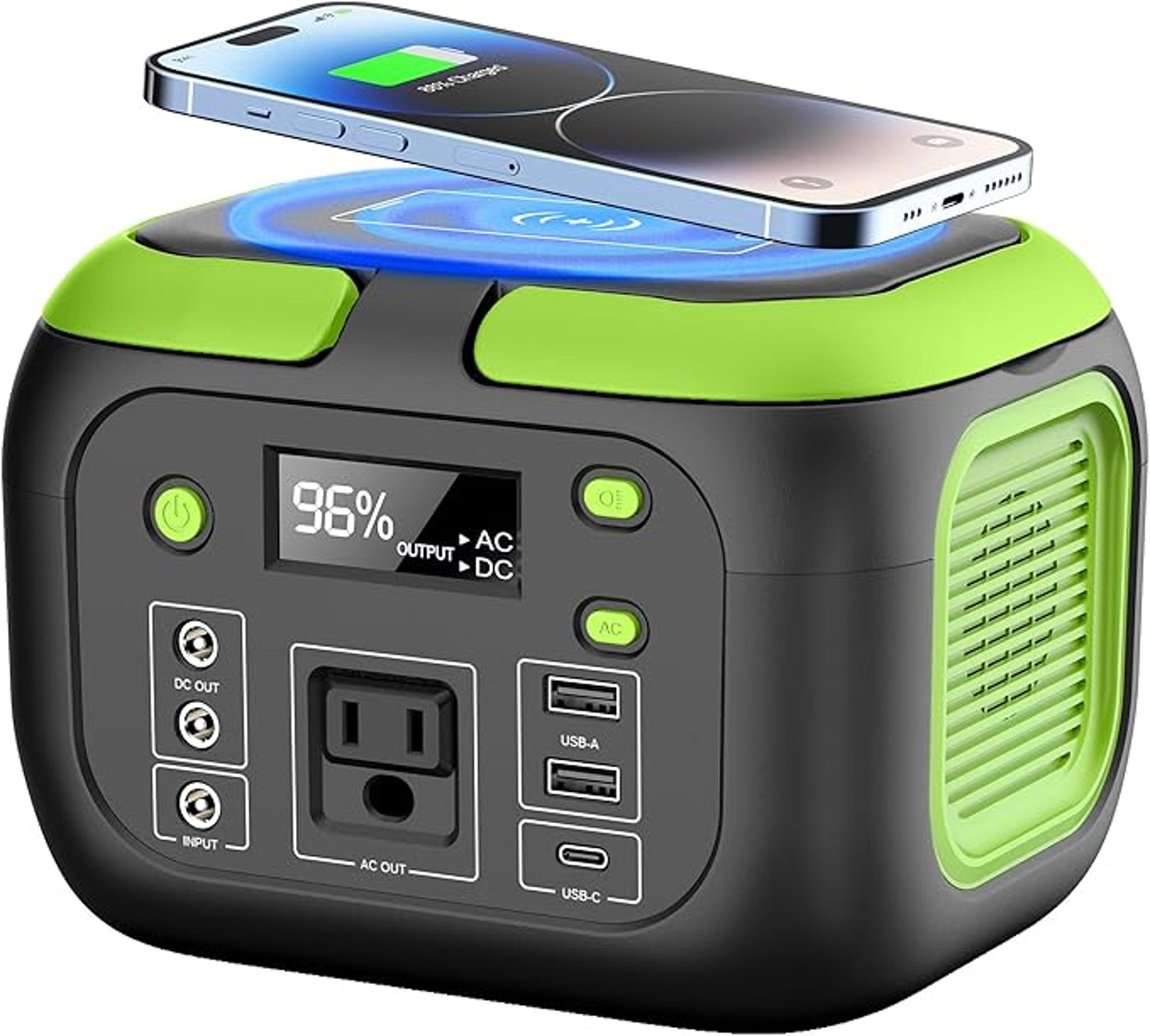 600w portable power station with 110v ac outlets solar generator power bank for camping, travel & emergency backup