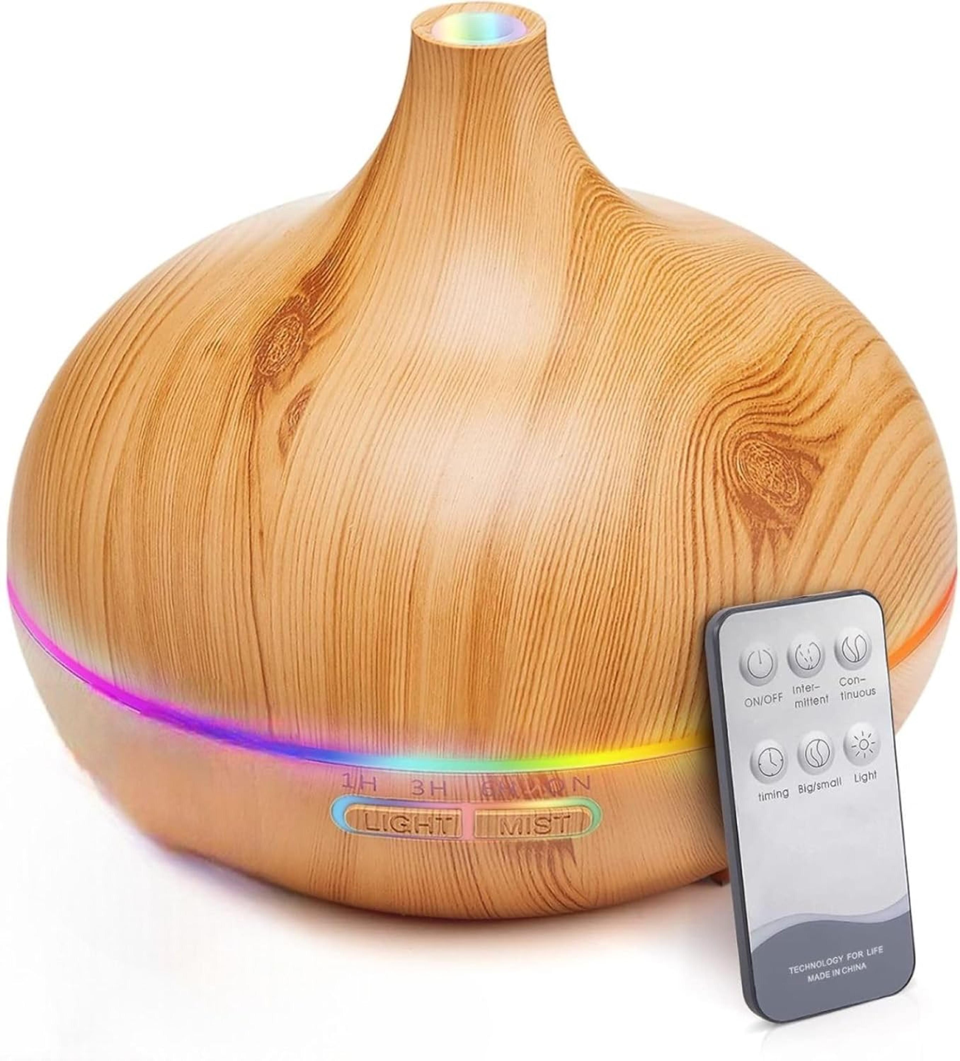 500ml ultrasonic essential oil diffuser – wood grain aroma humidifier with remote control & 7-color led light