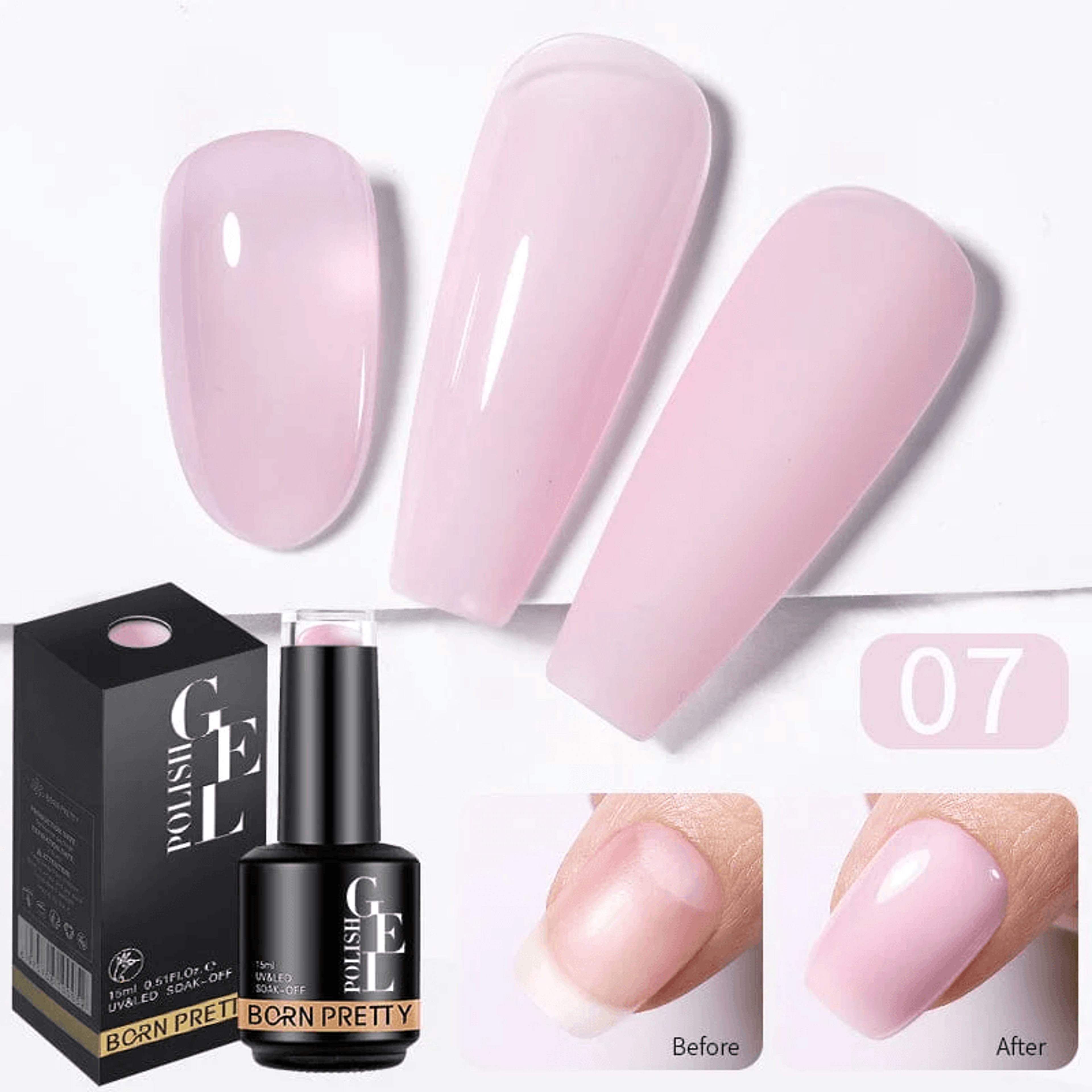 BORN PRETTY Milky Pink Rubber Base Gel LongLasting Semi Permanent UV LED Nail Polish 14
