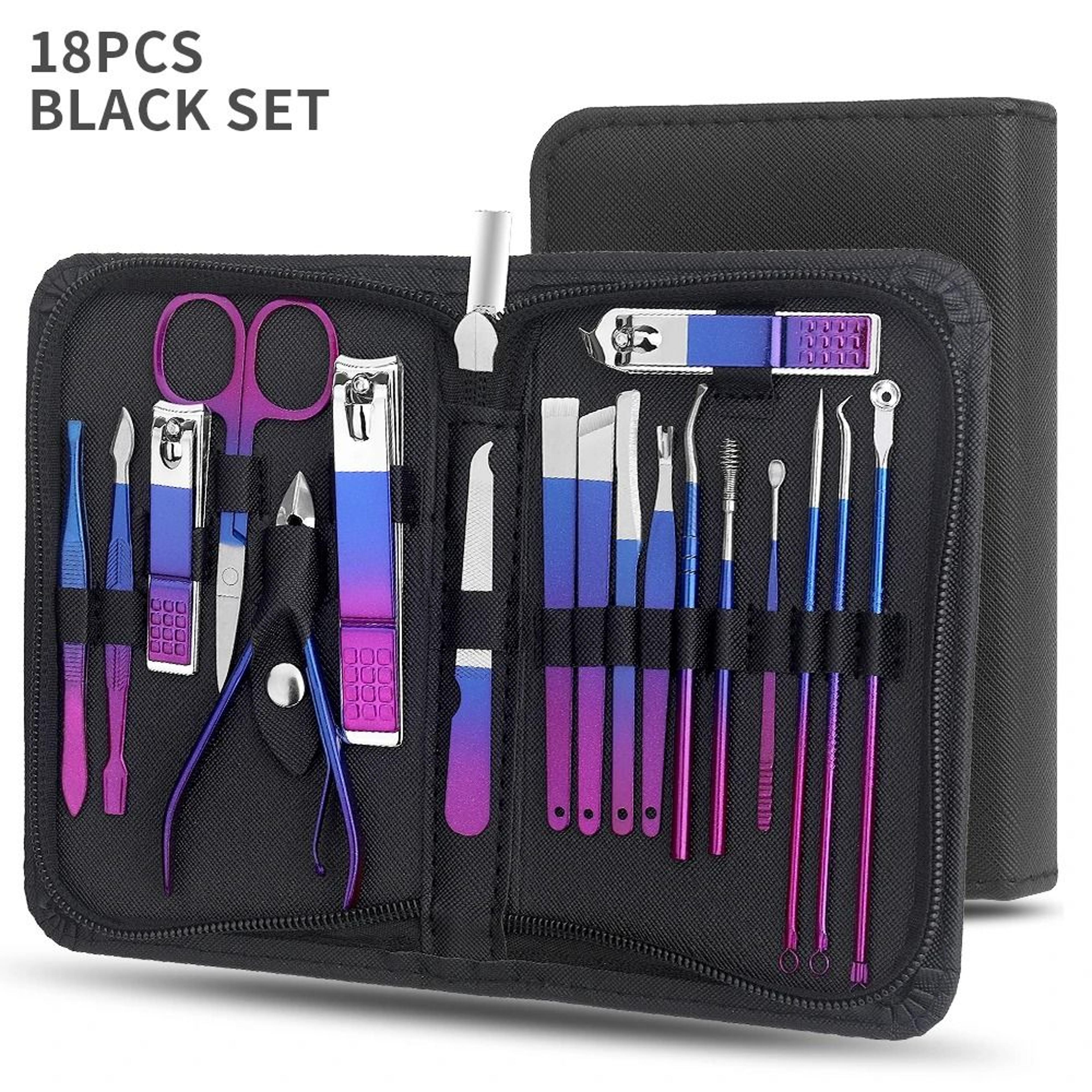 Stainless Steel Gradient Manicure And Pedicure Kit With Nail Scissors And Travel Case 7