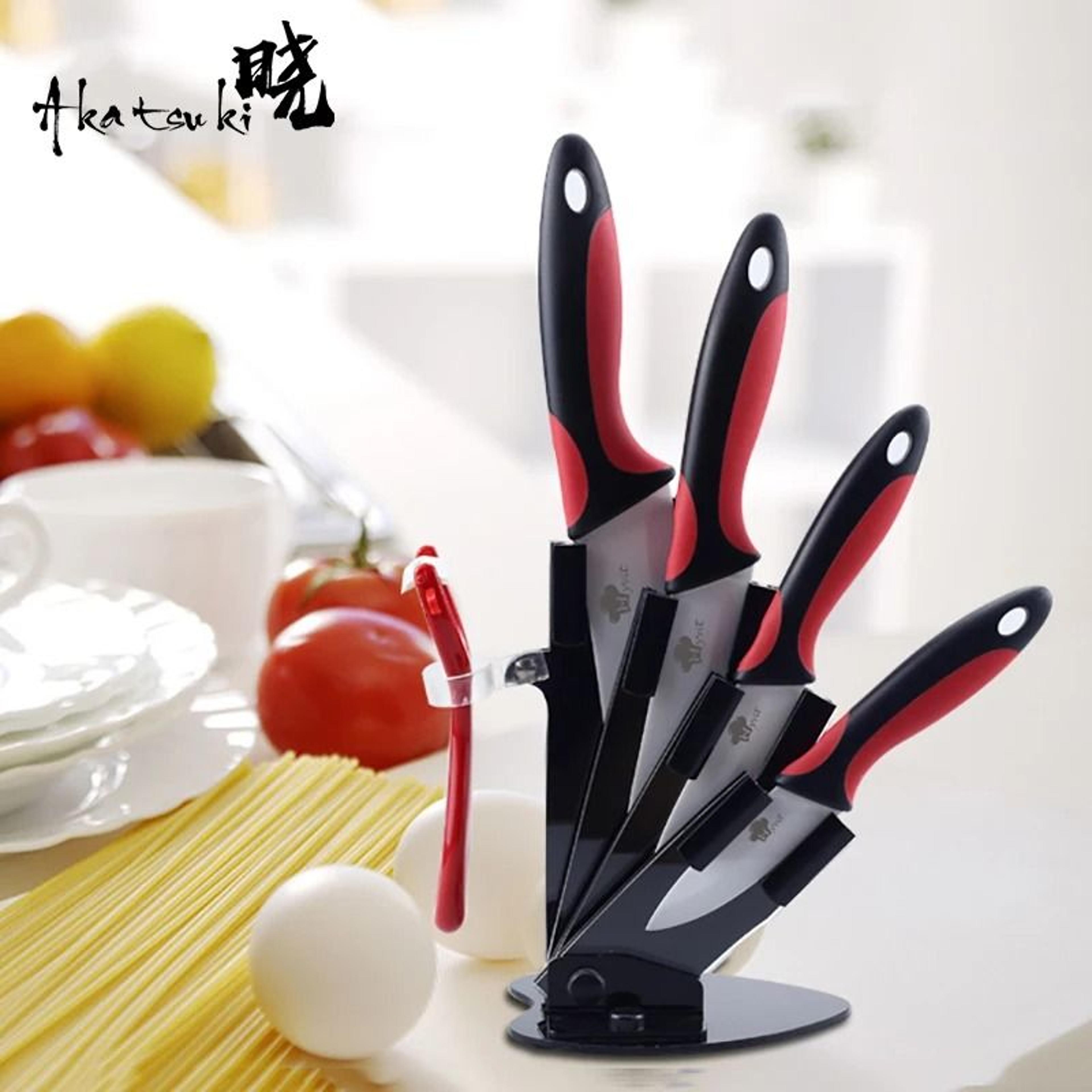 ceramic kitchen knife set with 3 4 5 6 inch blades peeler and holder for slicing and food prep