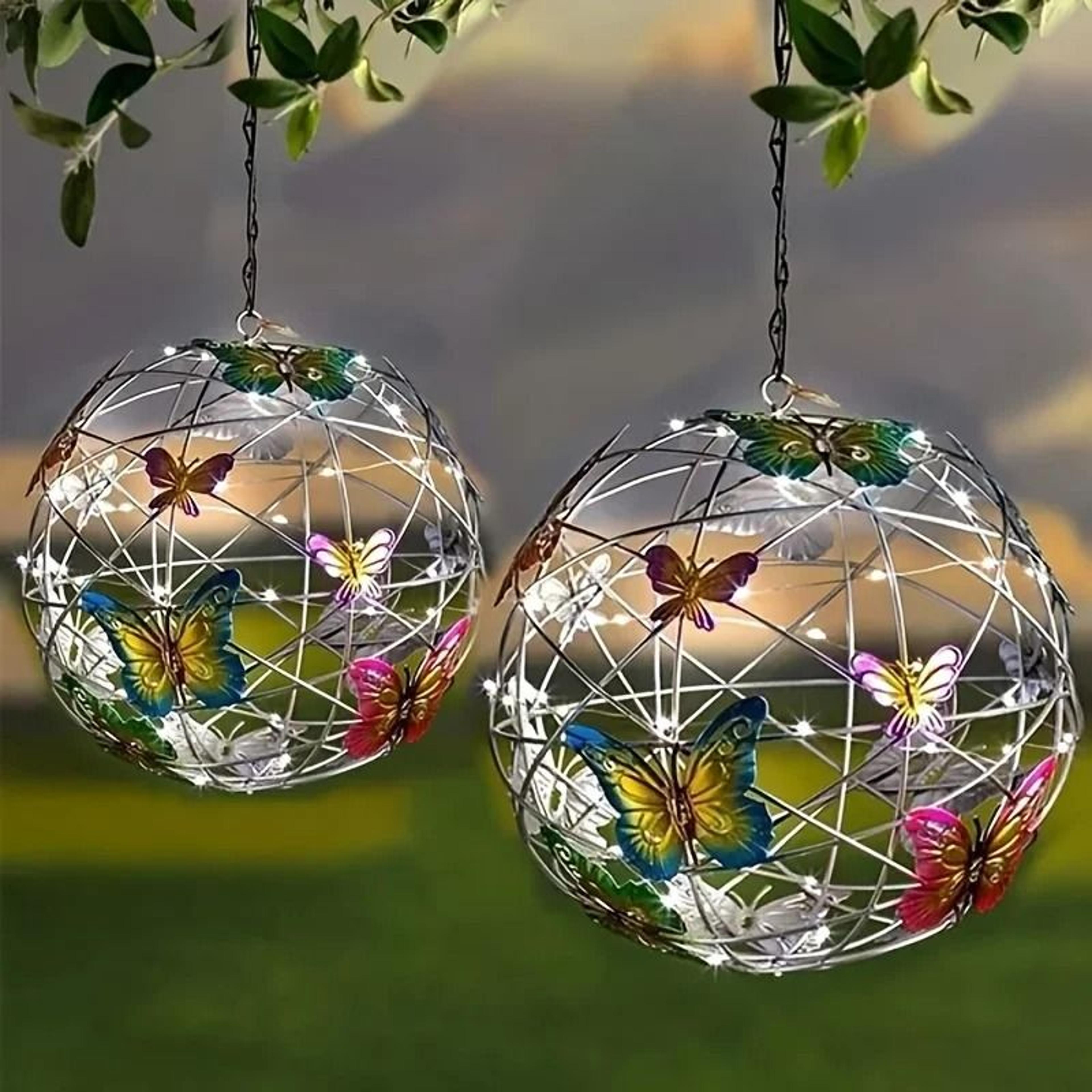 solar butterfly ball hanging light decorative led outdoor garden lamp waterproof