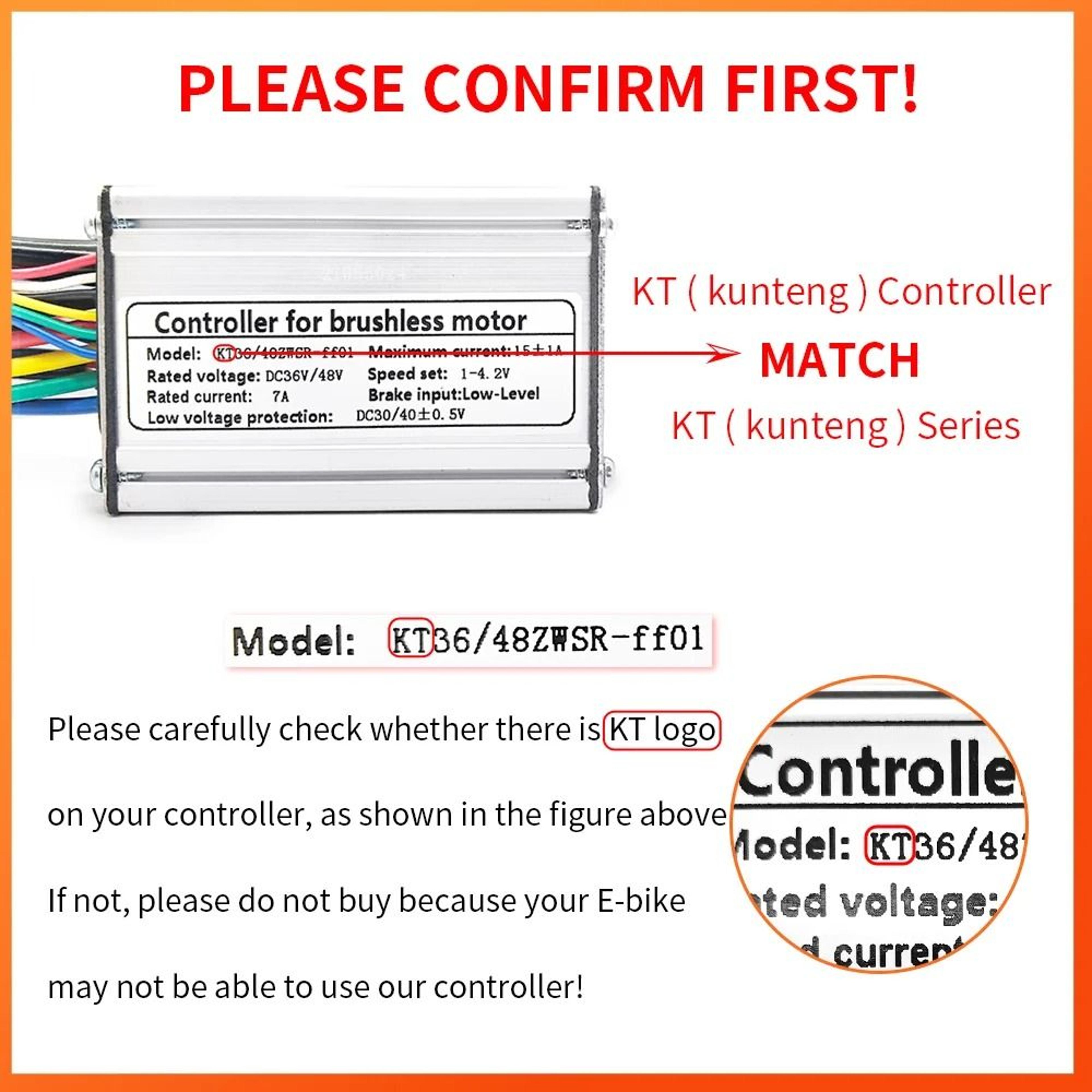Electric Bike KT Controller 36V 48V Waterproof Brushless 250W 350W 500W 1000W With Light Function 1