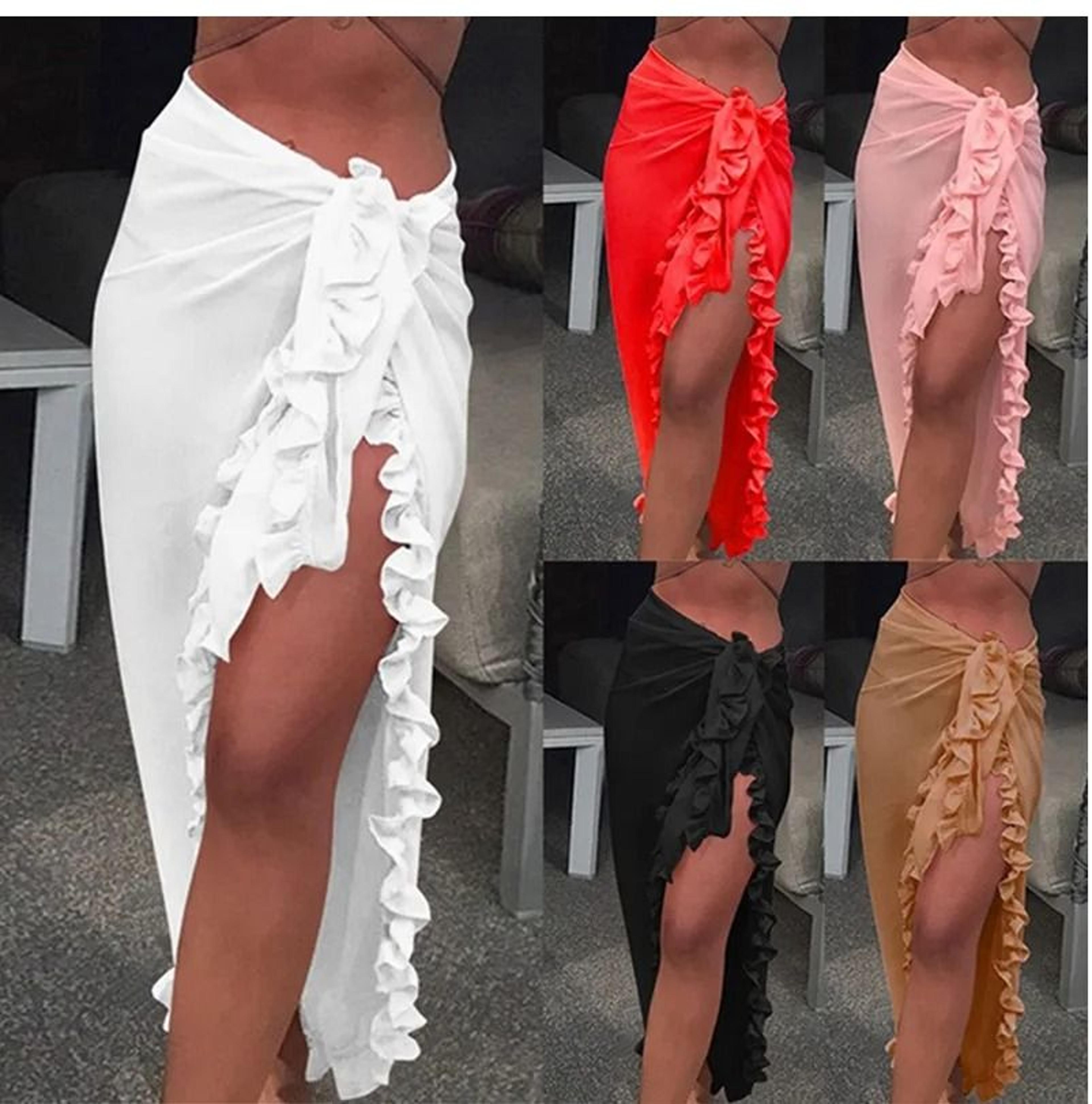 womens ruffle sarong cover up beach wrap tie bikini skirt